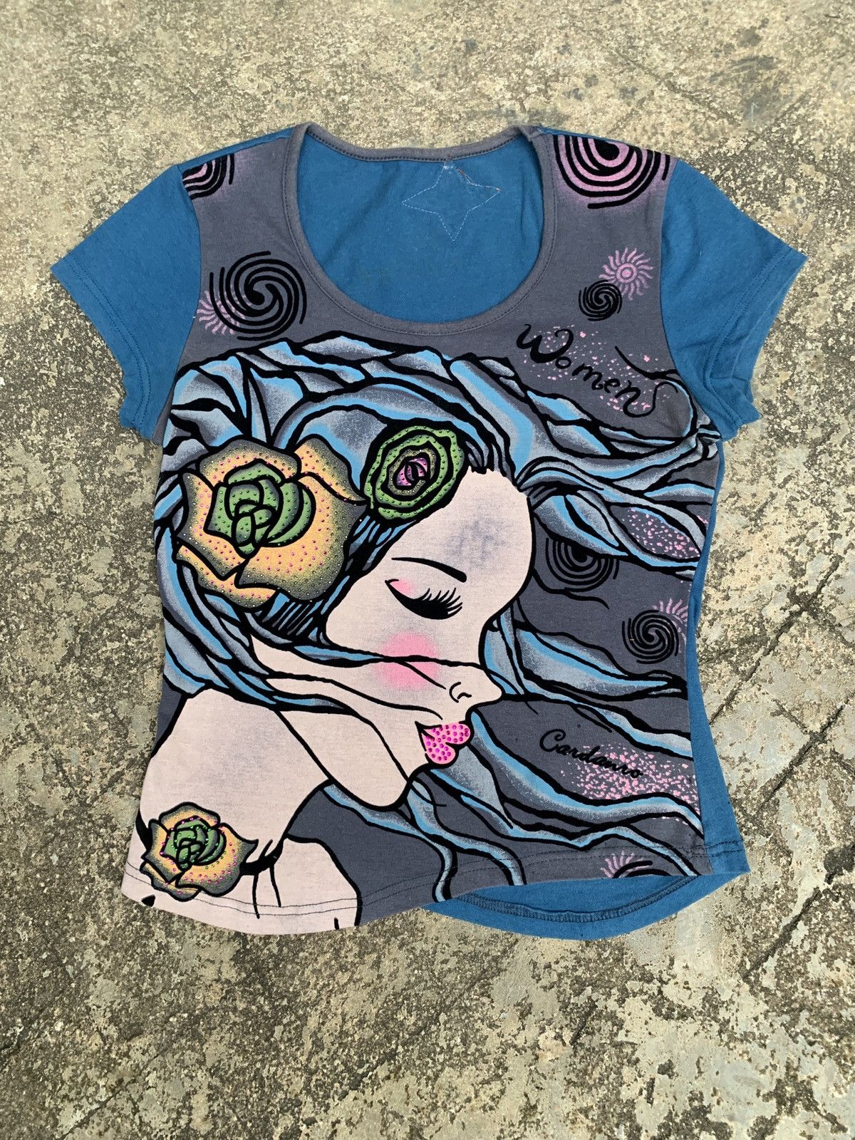 Custo Barcelona y2k Cardanro Velvet Print Girl Art Graphic Top Size M / US 6-8 / IT 42-44 - 1 Thumbnail