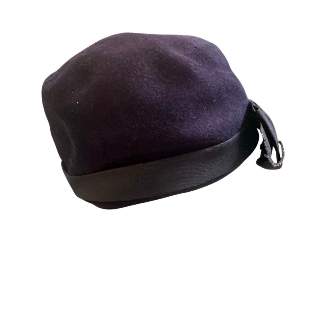 Vintage Glenover Vintage Navy Blue Cloche Hat 100% Wool Ribbon Bow H Size ONE SIZE - 3 Thumbnail