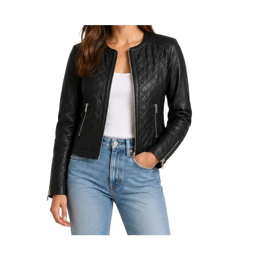 Harve Benard Harve Benard Quilted Black Faux Leather Moto Jacket S NWT Size S / US 4 / IT 40 - 1 Thumbnail