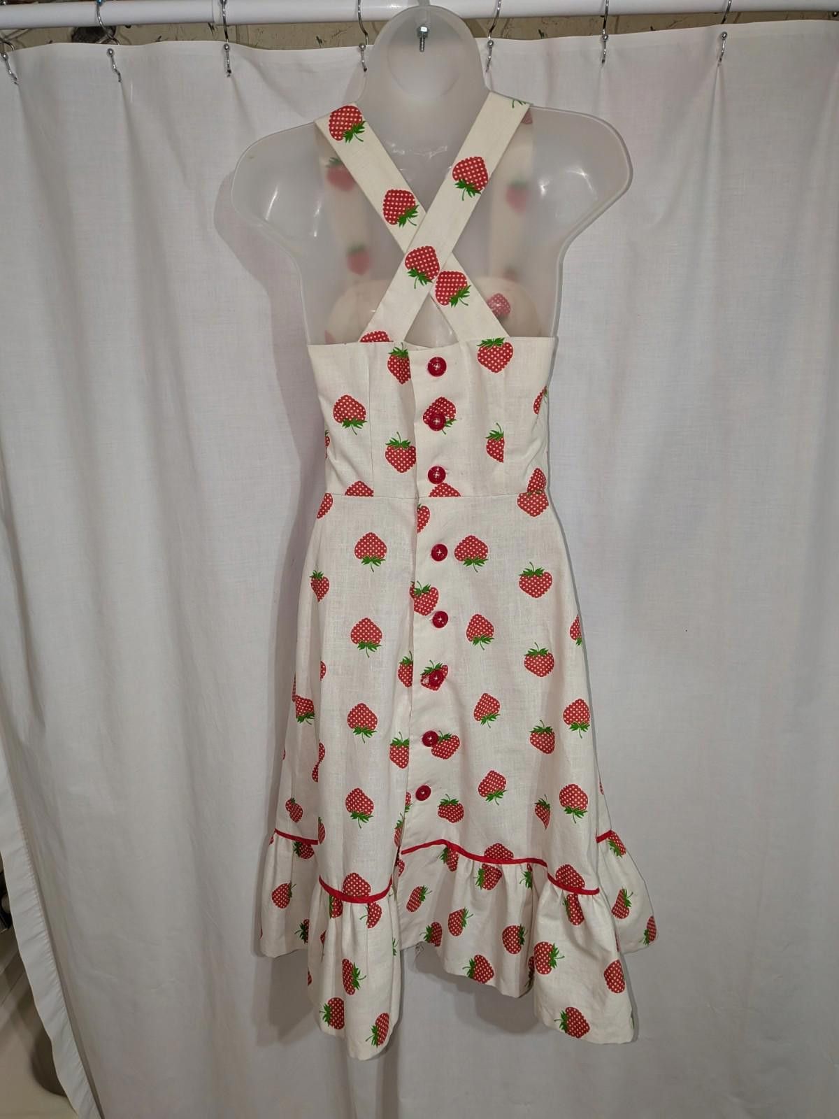 Handmade VTG 60s Pinup Handmade Strawberry Print Linen Apron Dress S Size S / US 4 / IT 40 - 9 Thumbnail