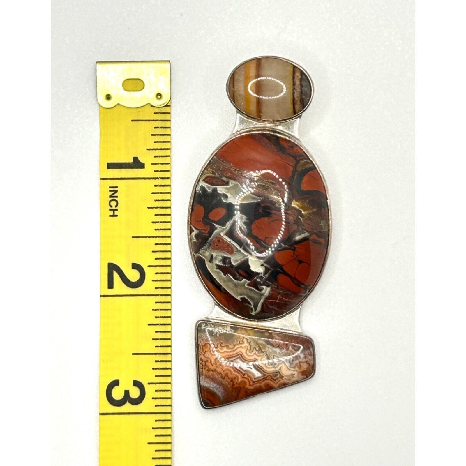 Handmade Red Ibis Jasper, Agate, Orca Agate Sterling Silver Pendant Size ONE SIZE - 6 Thumbnail