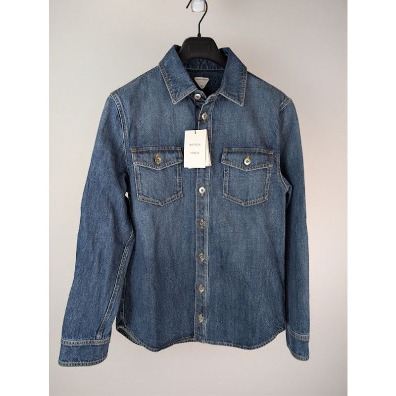 Bottega Veneta o1rshd1 Q:2 / Original Medium Wash Indigo Denim Shirt Blue Size US M / EU 48-50 / 2 - 1 Thumbnail