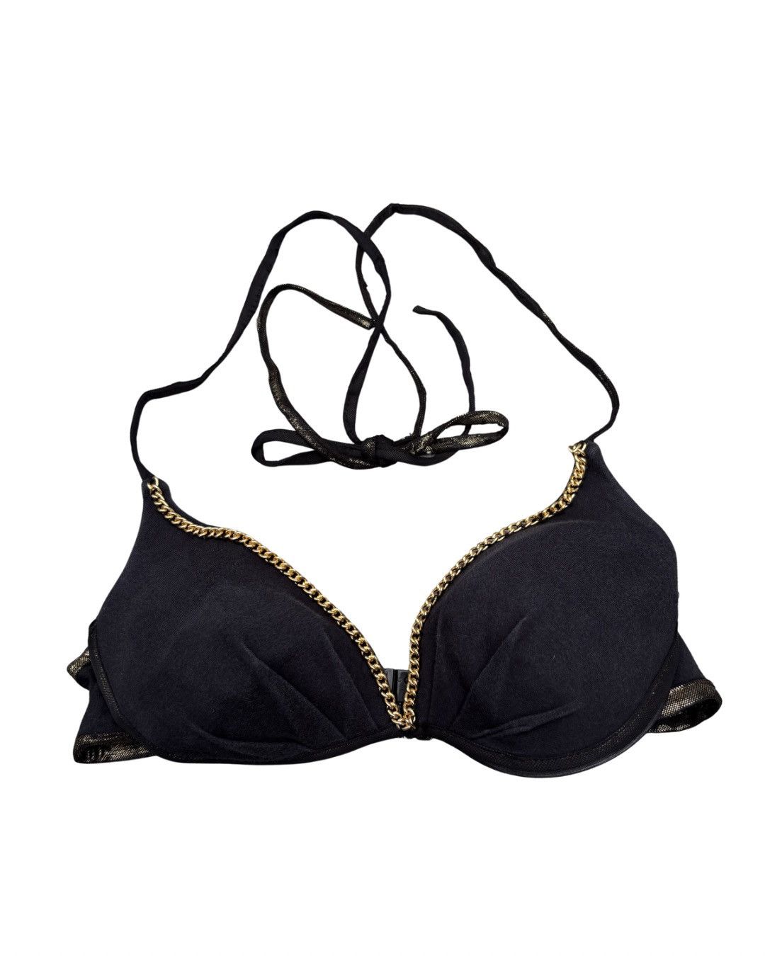 Japanese Brand Rare Gyaru D.I.A Black Halter Neck Bra Top with Gold Chain Size ONE SIZE - 1 Thumbnail