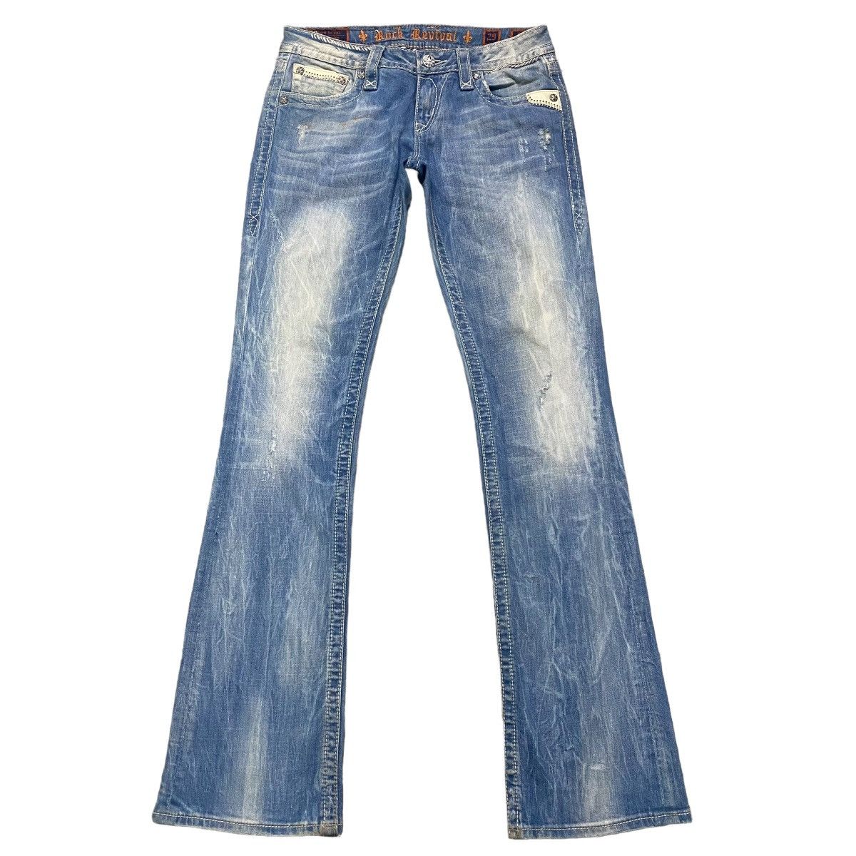 ROCK REVIVAL Low Rise Karlie Boot cut Jeans Distressed