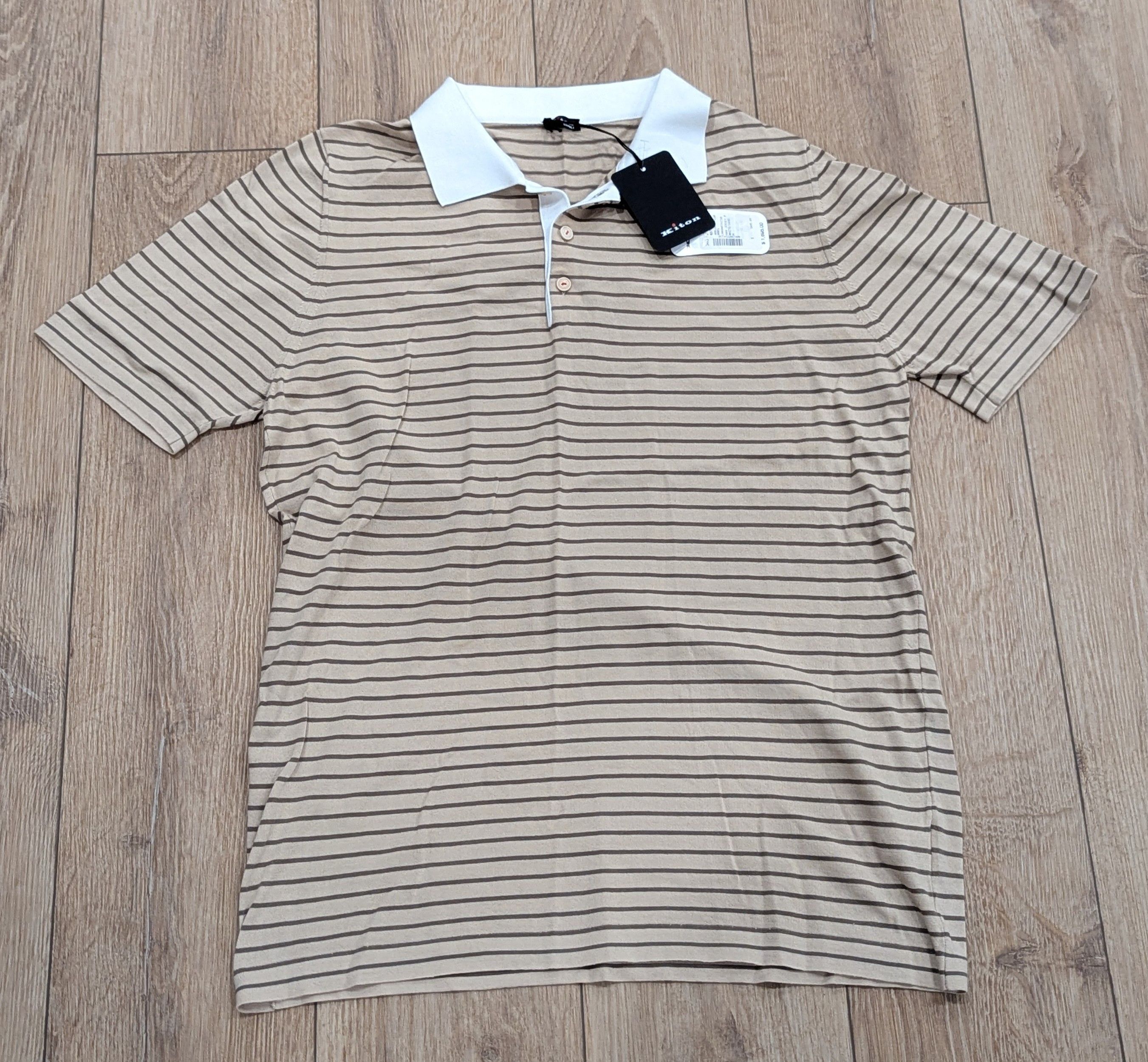 KITON Striped Cotton Polo Shirt Sand Medium