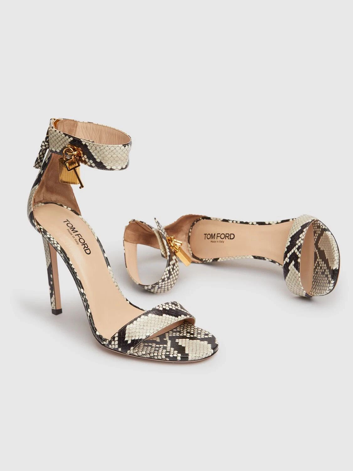 Tom Ford TOM FORD Padlock Beige/Black Leather 105mm Sandals Size US 6 / IT 36 - 2 Thumbnail