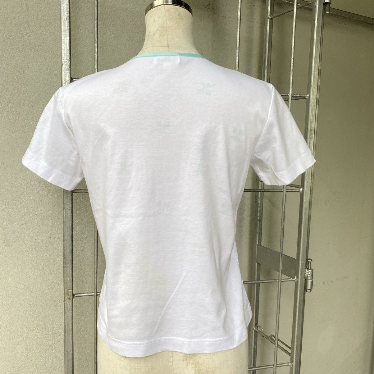 Courreges Courreges White Scoop Neck T-Shirt with Mint Trim Size S / US 4 / IT 40 - 20 Thumbnail