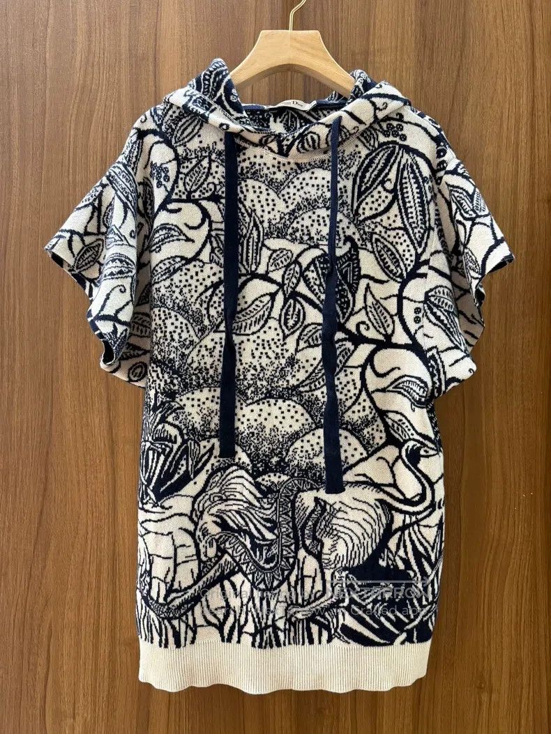 Dior Dior Black and white printed hooded knitwear sweater Size XXS / US 00 / IT 34 - 1 Thumbnail