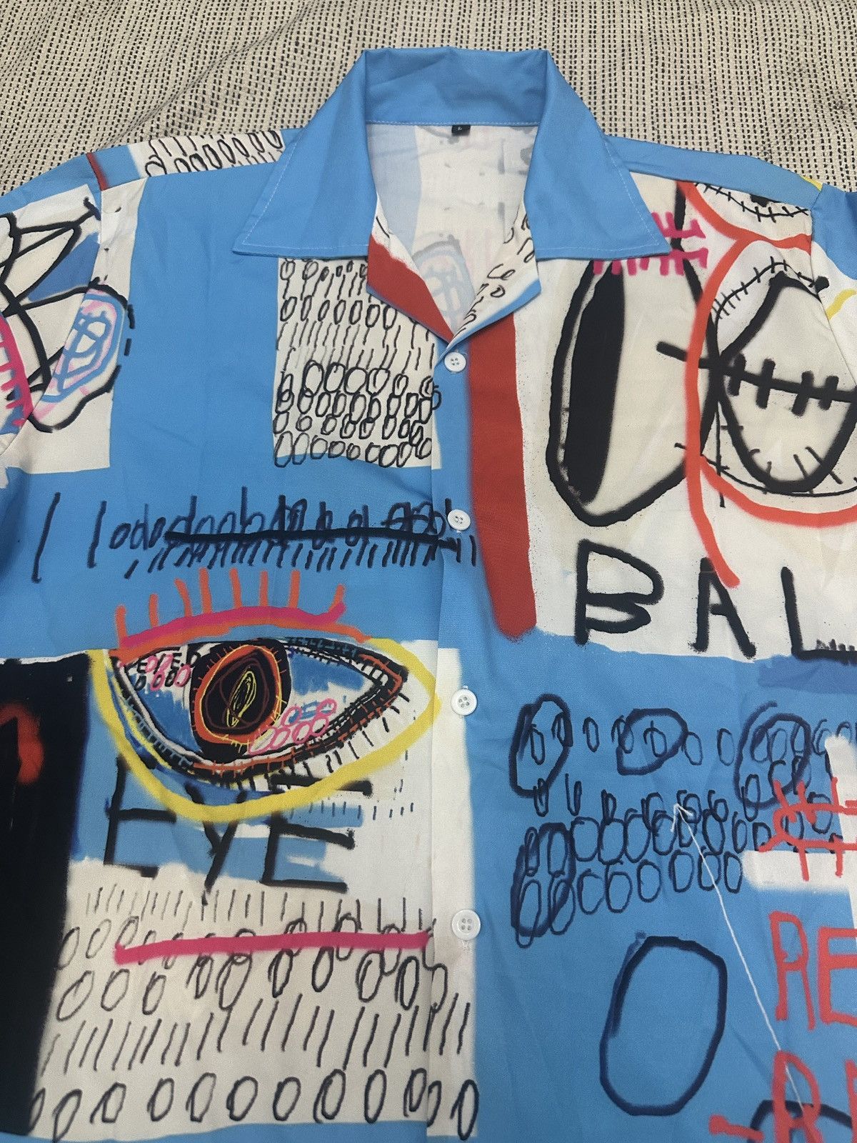 Jean-Michel Basquiat 🔥🔥🔥Vintage Jean Michel Basquiat Art Polyester Shirt Size US L / EU 52-54 / 3 - 6 Thumbnail