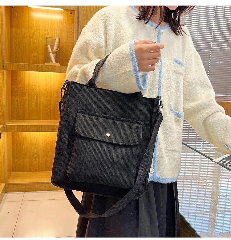Japanese Brand Streetwear Corduroy Shopper Canvas Tote Military Bag Size ONE SIZE - 3 Thumbnail