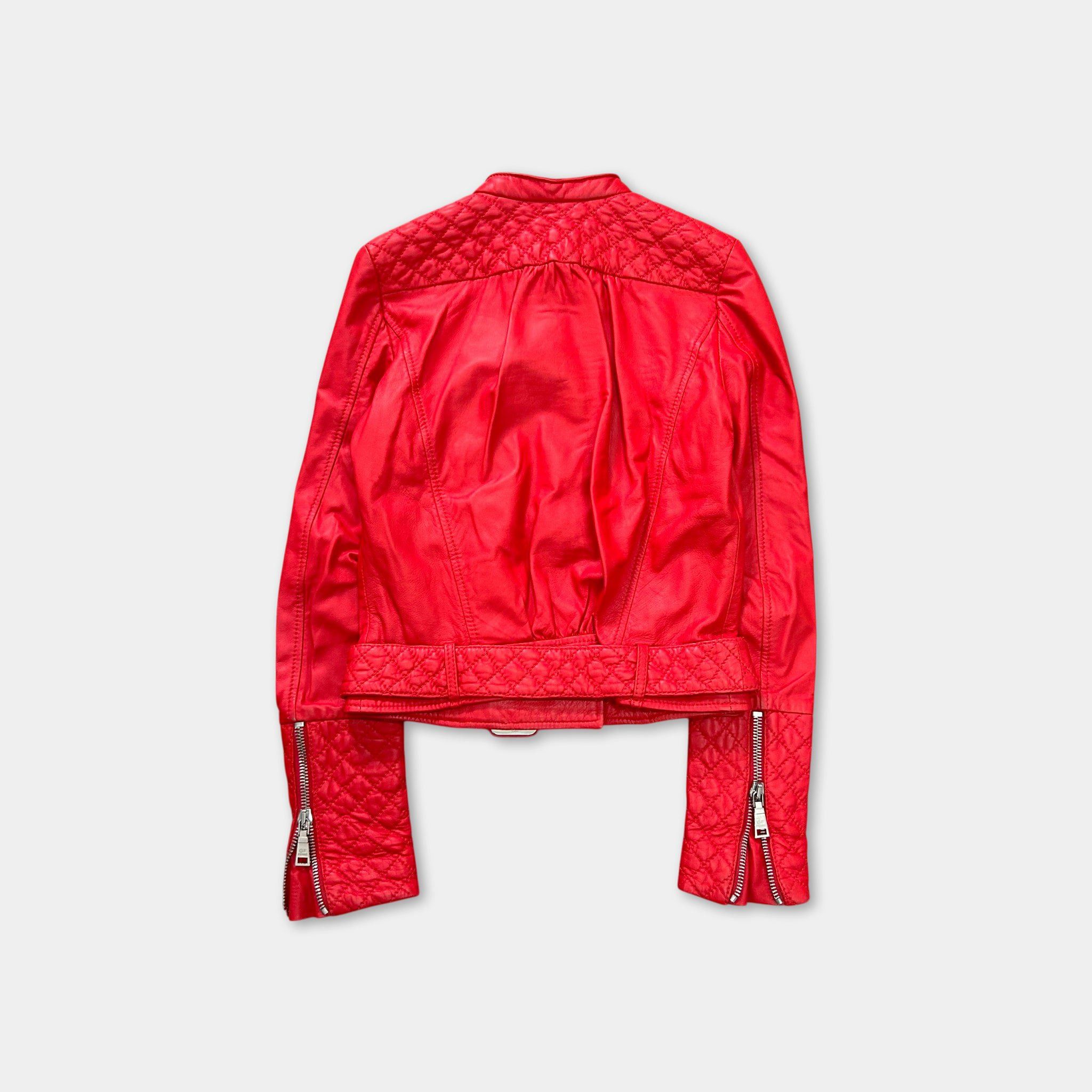 Other Gianfranco Ferré 1990s Quilted Red Leather Biker Jacket Size S / US 4 / IT 40 - 5 Thumbnail
