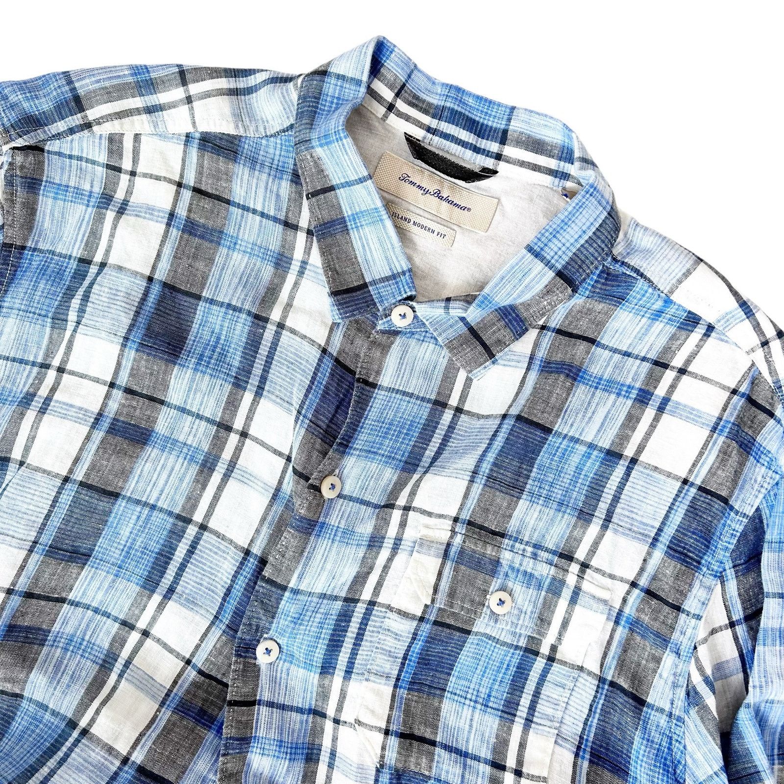 Tommy Bahama Tommy Bahama Blue Plaid Linen Short Sleeve Button Down Sz XL Size US XL / EU 56 / 4 - 1 Thumbnail