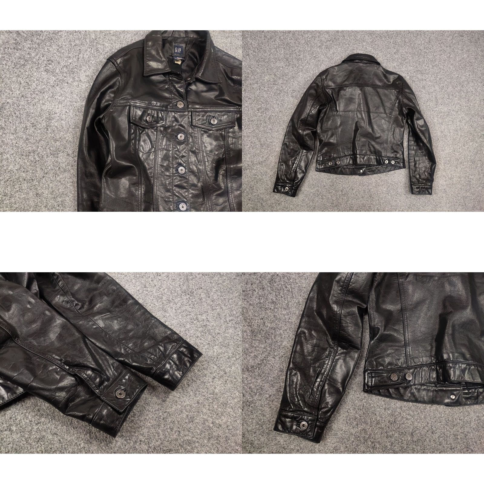 Gap VINTAGE Gap Jacket Stone Black Leather Trucker Rockstar 90s Biker Mid-Length Long Sleeve Women XS? (Original size M) Size M / US 6-8 / IT 42-44 - 8 Thumbnail