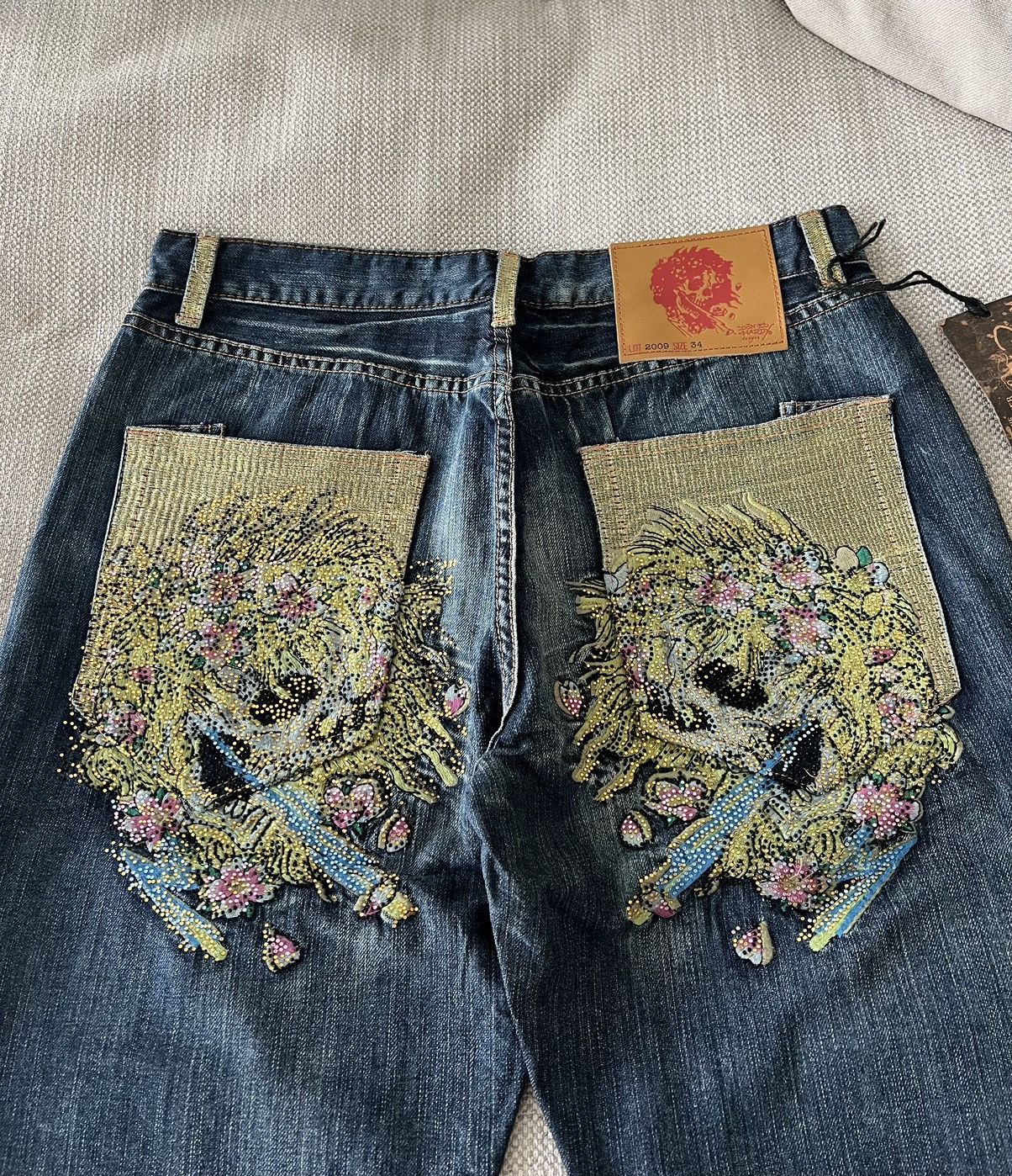 image of Crazy Ed Hardy Jeans By Christian Audigier Pants Baggy in Denim, Men's (Size 34)