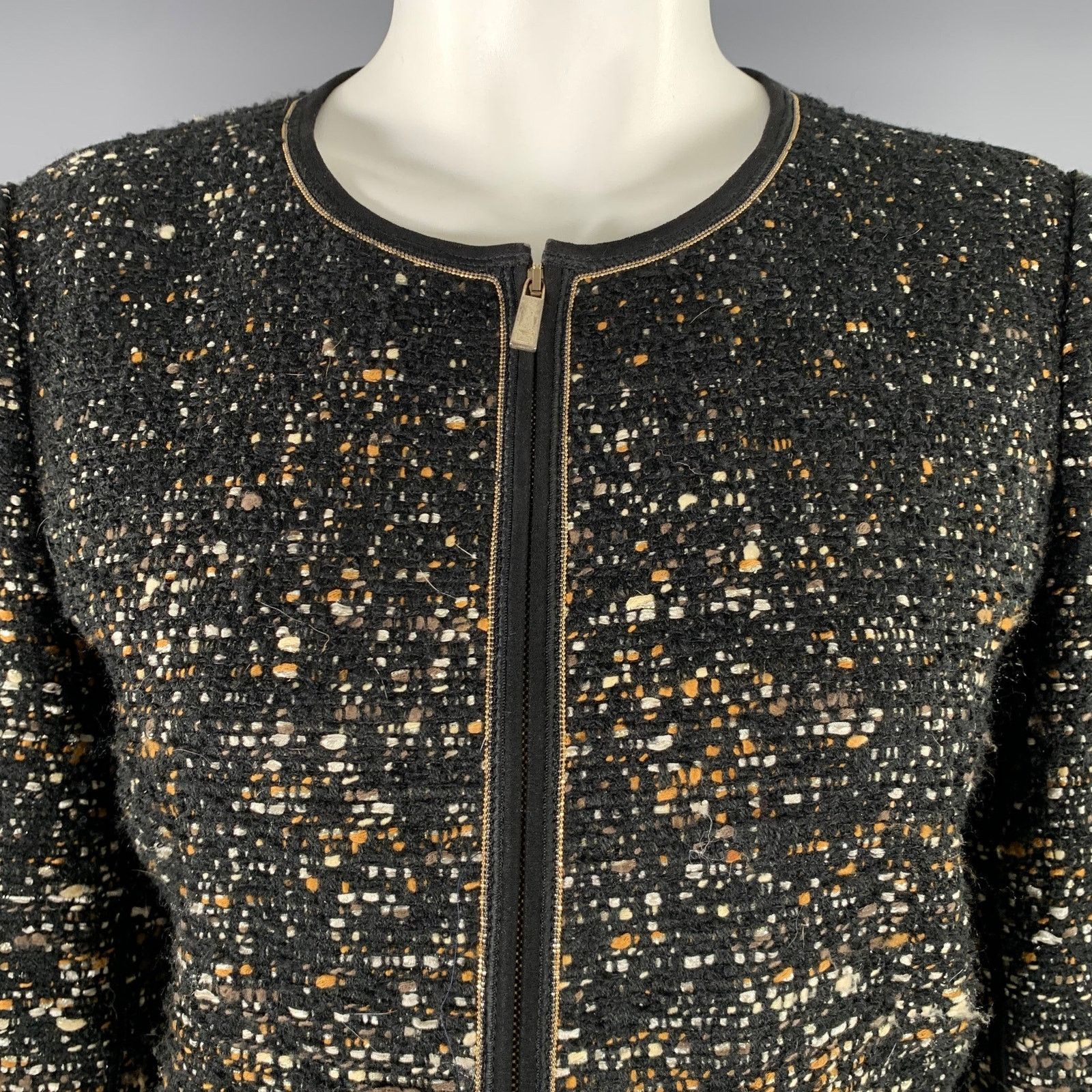 Lafayette 148 LAFAYETTE 148 Size M Black Gold Tweed Nehru Collar Jacket Size M / US 6-8 / IT 42-44 - 2 Thumbnail