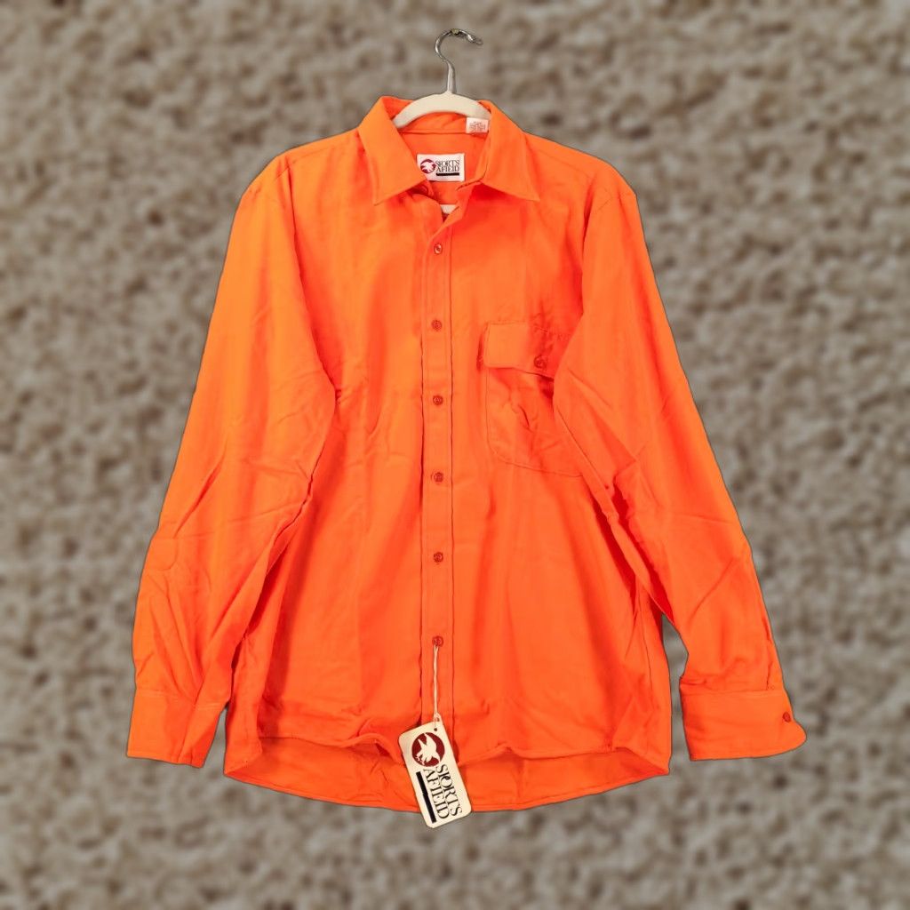 Hunter VINTAGE SPORTS AFIELD Button-Up Flannel Shirt Mens M Orange Hunter's Safety Orange Blank NOS Old Stock Regular Fit Size US M / EU 48-50 / 2 - 1 Thumbnail