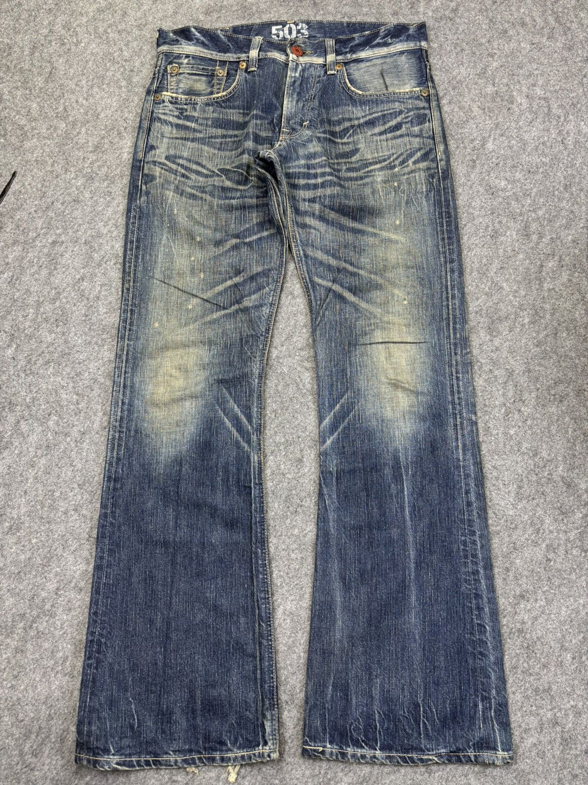 Edwin 💥90s Flare Style💥Vintage Edwin 503 Crazy Fades Denim K34 Size US 35 - 19 Thumbnail