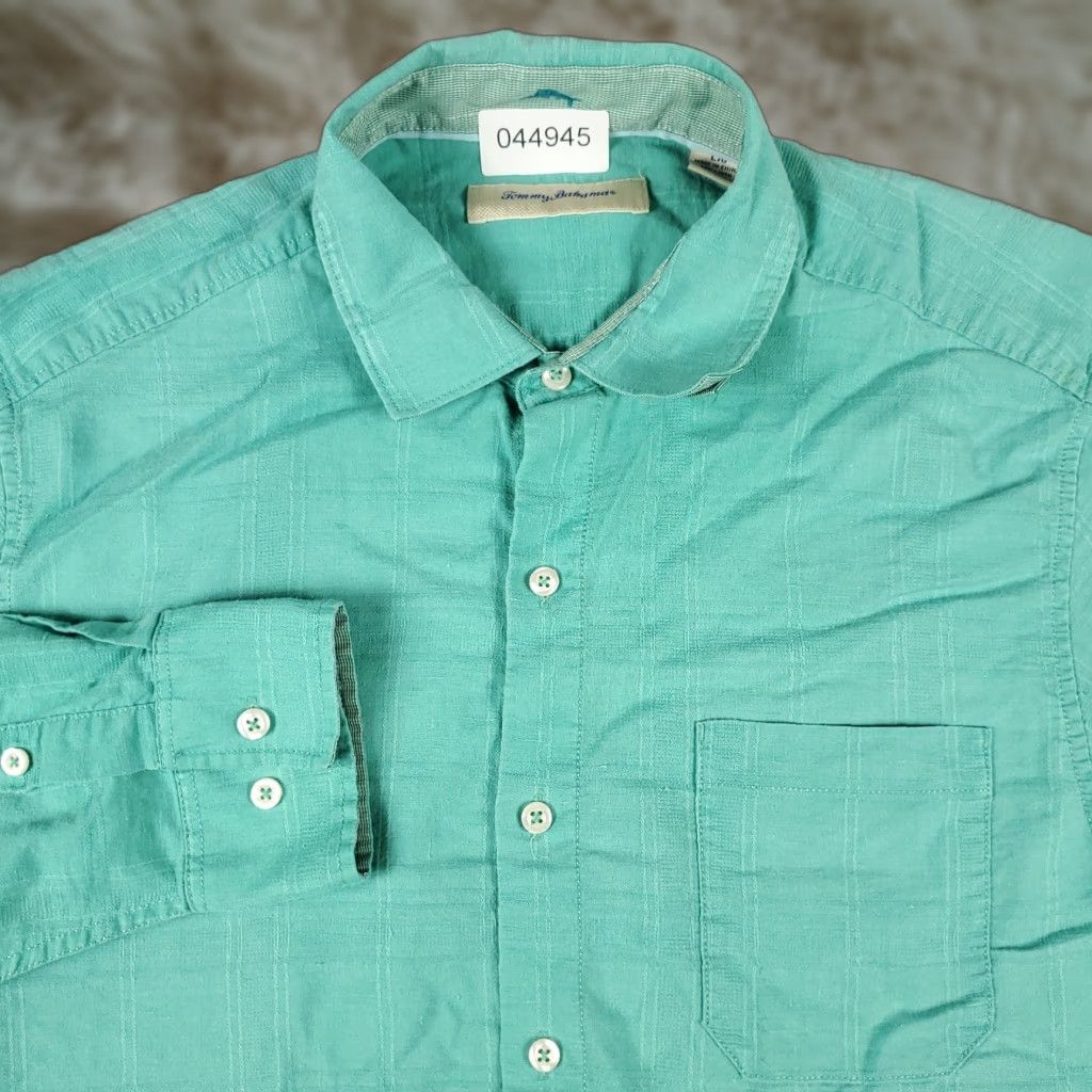Tommy Bahama Tommy Bahama Shirt Mens Large Turquoise Linen Blend Cotton Solid Button Up Long Sleeve Size US L / EU 52-54 / 3 - 1 Thumbnail