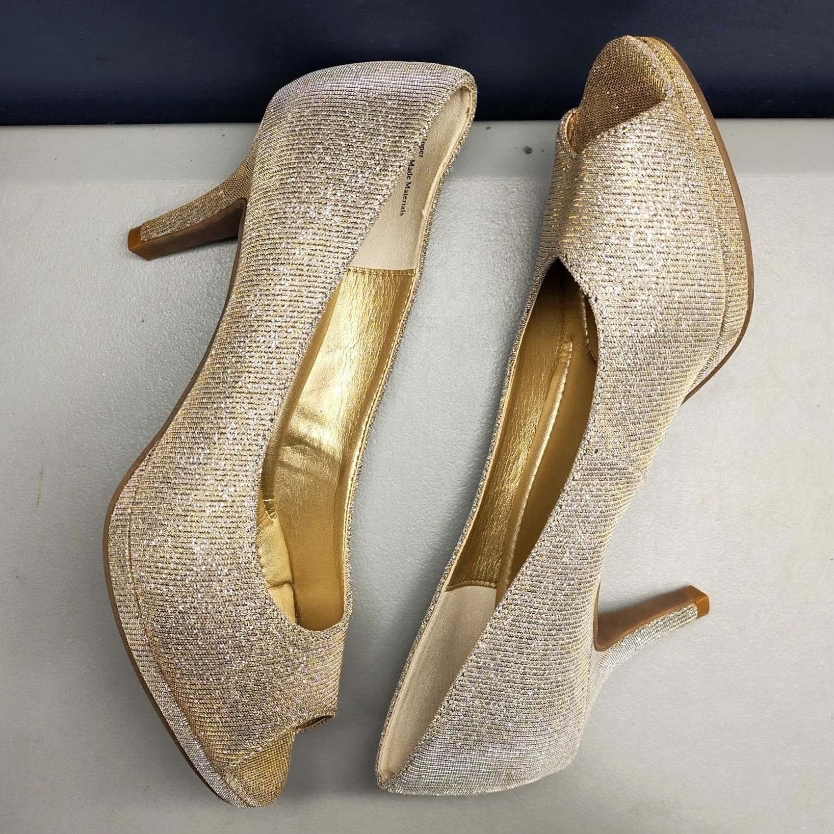 Vintage Kelly & Katie Tibalt Heels Womens Size 8 Silver Gold Metallic Glitter Peep Toe Pump Womens 8 Silver Gold Glitter Peep Toe Stiletto Heels Size US 8 / IT 38 - 3 Thumbnail