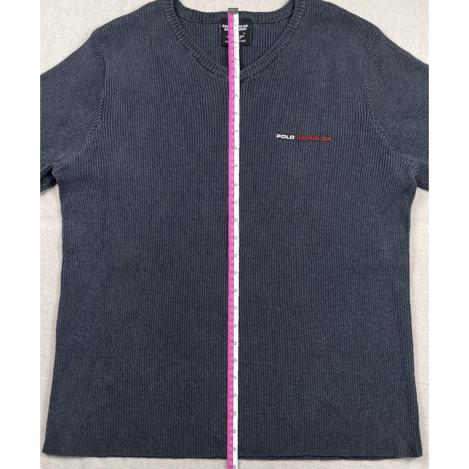 Polo Ralph Lauren VINTAGE Polo Ralph Lauren Sweater Shirt Womens L Ribbed V Neck Gray 90s RL Polo Jeans Logo Pullover Knit Size L / US 10 / IT 46 - 7 Thumbnail