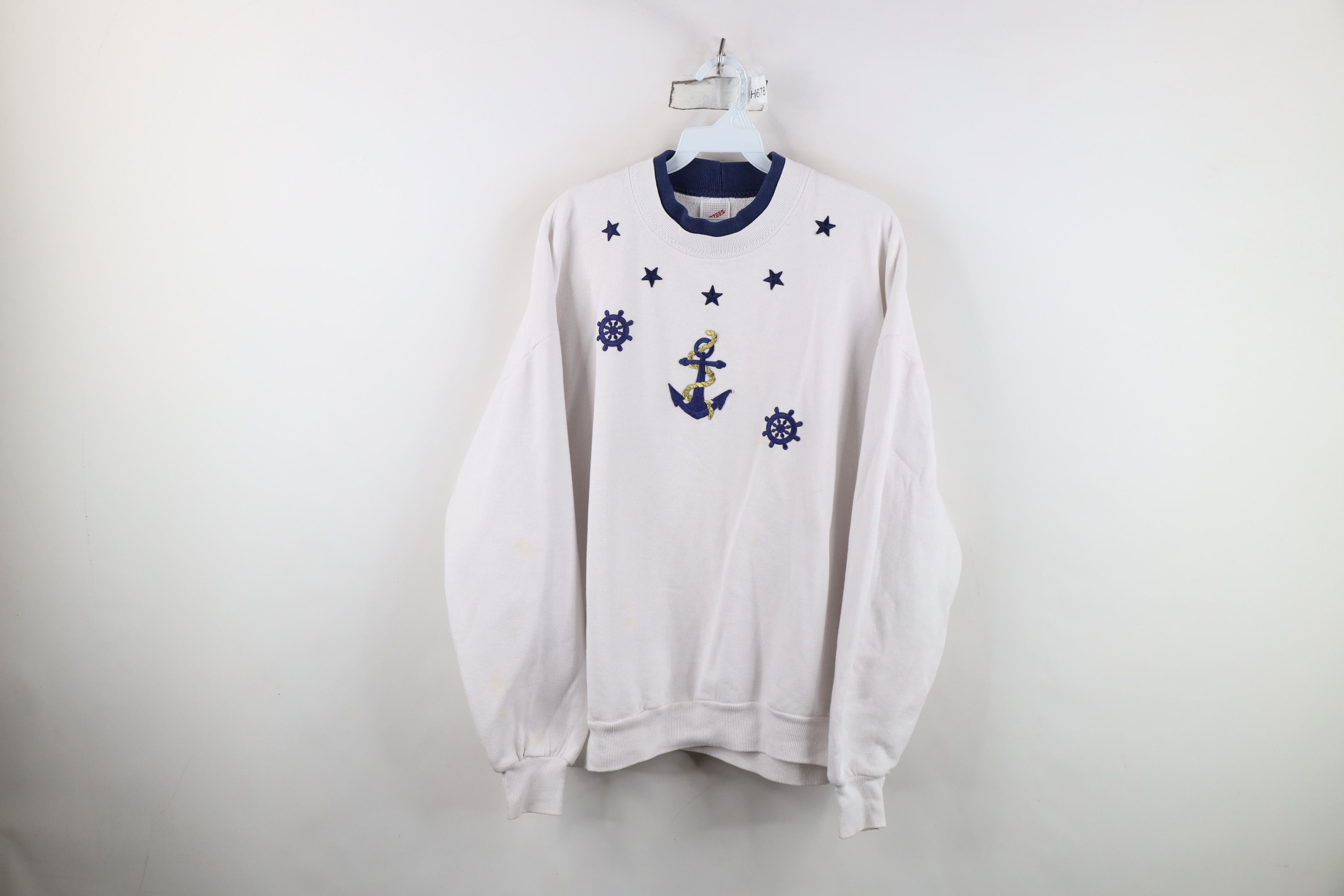 Vintage Vintage 90s Streetwear Boat Anchor Sweatshirt White USA Size XL / US 12-14 / IT 48-50 - 1 Thumbnail