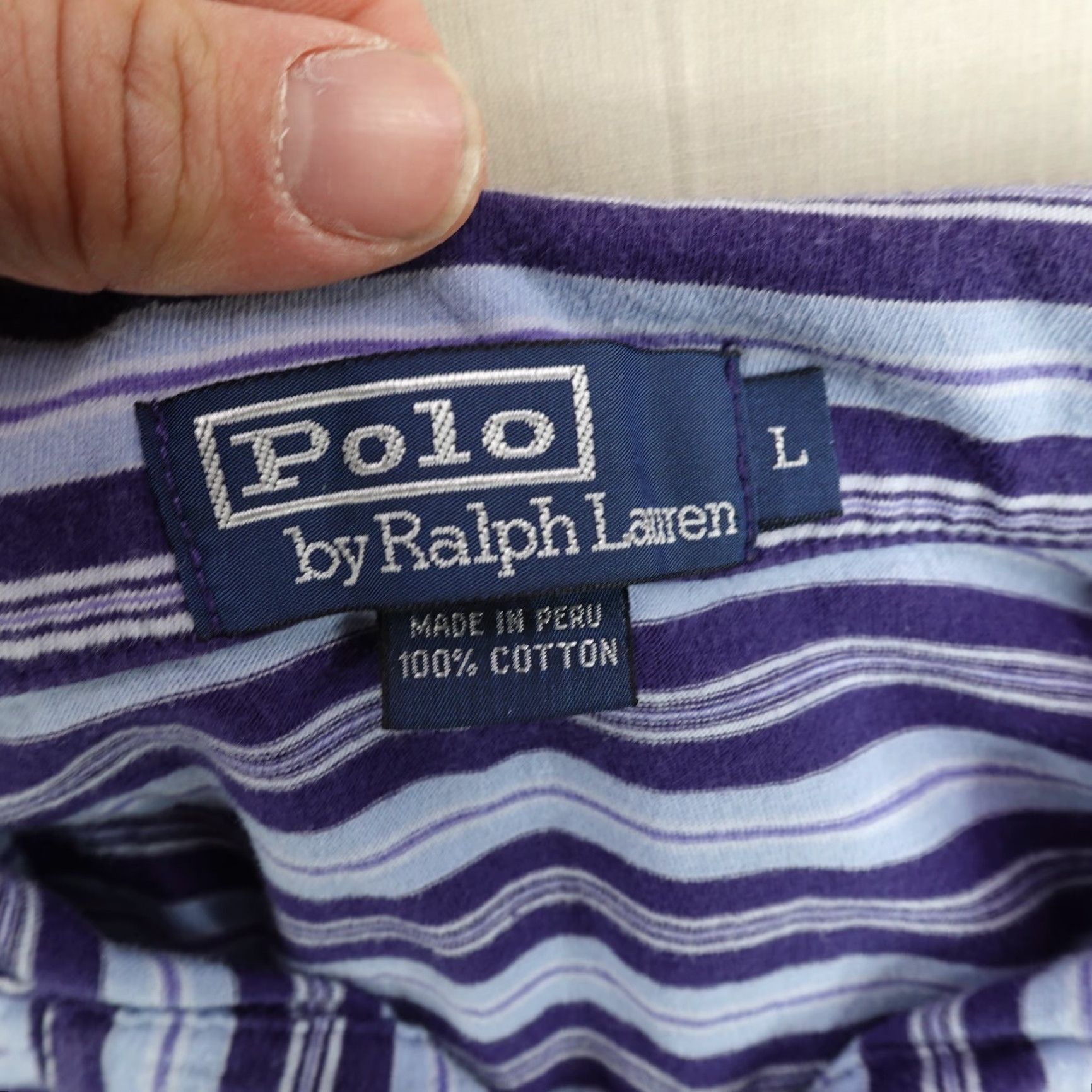 Polo Ralph Lauren Polo Ralph Lauren Shirt Polo Shirt Mens Large Blue Stripes Knit Cotton Short Sleeve Pullover Breathable Easy Care Front Spot Size US L / EU 52-54 / 3 - 7 Thumbnail