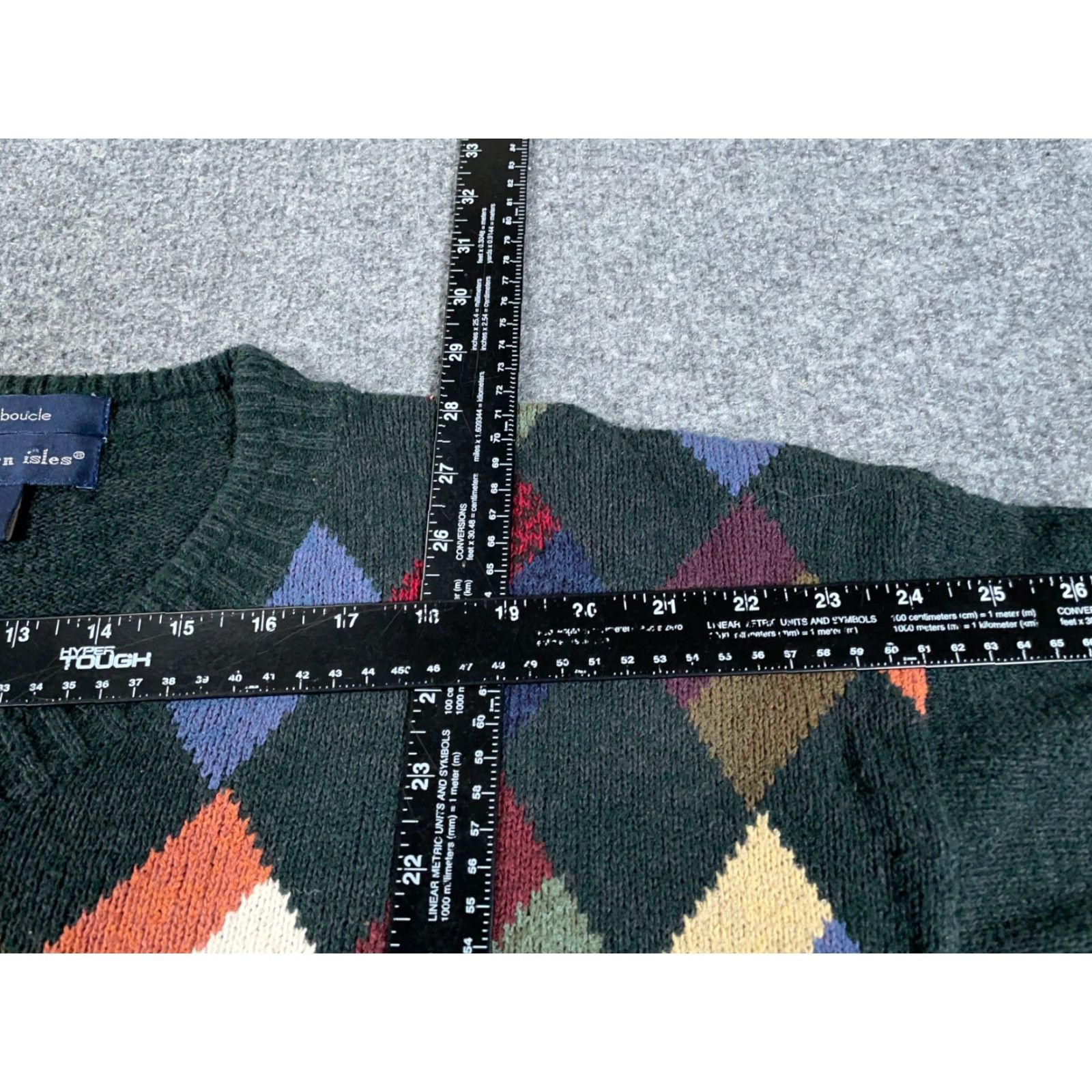 Vintage VINTAGE Northern Isles V-Neck Sweater Adult Large Dark Green Argyle Diamond Pattern Silk-Nylon Knit 90s Retro Mens Size US L / EU 52-54 / 3 - 7 Thumbnail