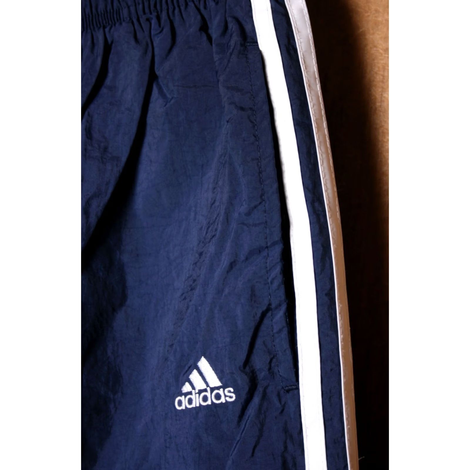 Adidas VINTAGE adidas Navy Blue & White Striped Windbreaker Track Pants Sz. M Mens Pants Blue Nike? Size US 31 - 3 Thumbnail