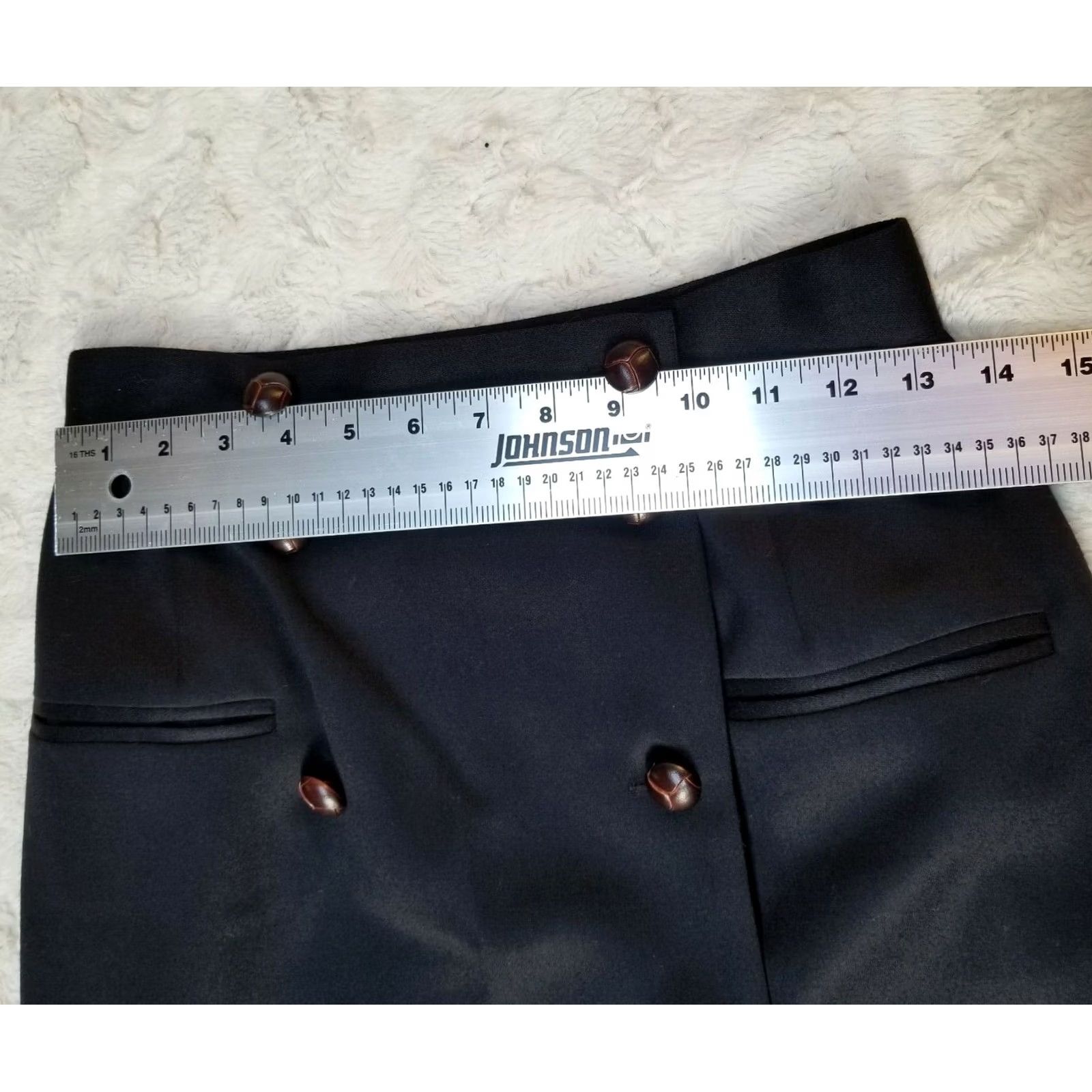Vintage harvé benard by Benard Holtzman Womens Wool Button-Detail Midi Skirt Sz 8 Petite Black Size 30" / US 8 / IT 44 - 5 Thumbnail