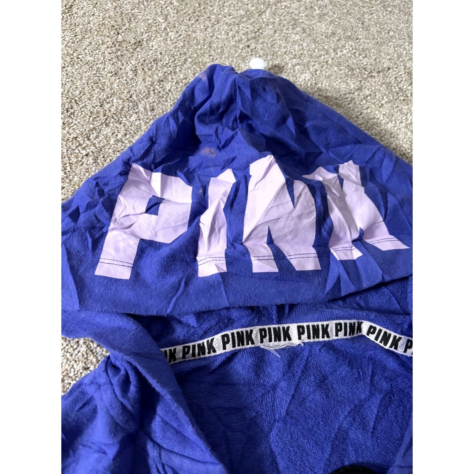 Pinko PINK Victoria's Secret Hoodie Womens L Blue Lace Up Pullover V-Neck Graphic Print Hooded Casual Pullover Size L / US 10 / IT 46 - 4 Thumbnail