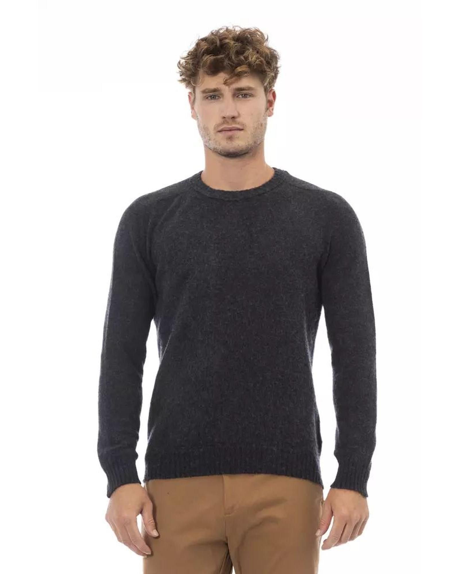 image of Alpha Studio Crewneck Long Sleeve Sweater in Black, Men's (Size XL)