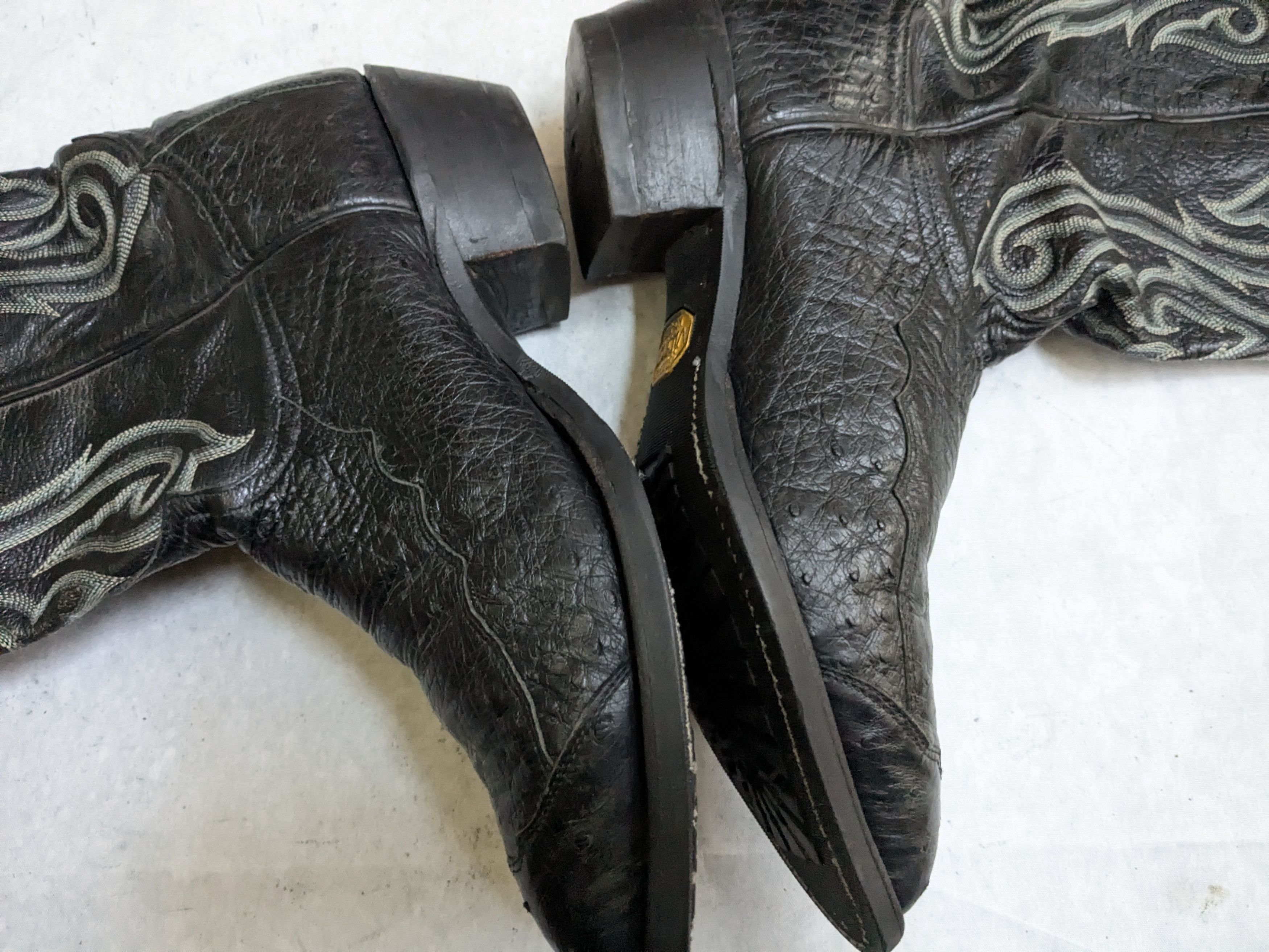 Tony Lama Tony Lama Cowboy Boots Ostrich Leather Black 9.5 D USA Size US 9.5 / EU 42-43 - 6 Thumbnail
