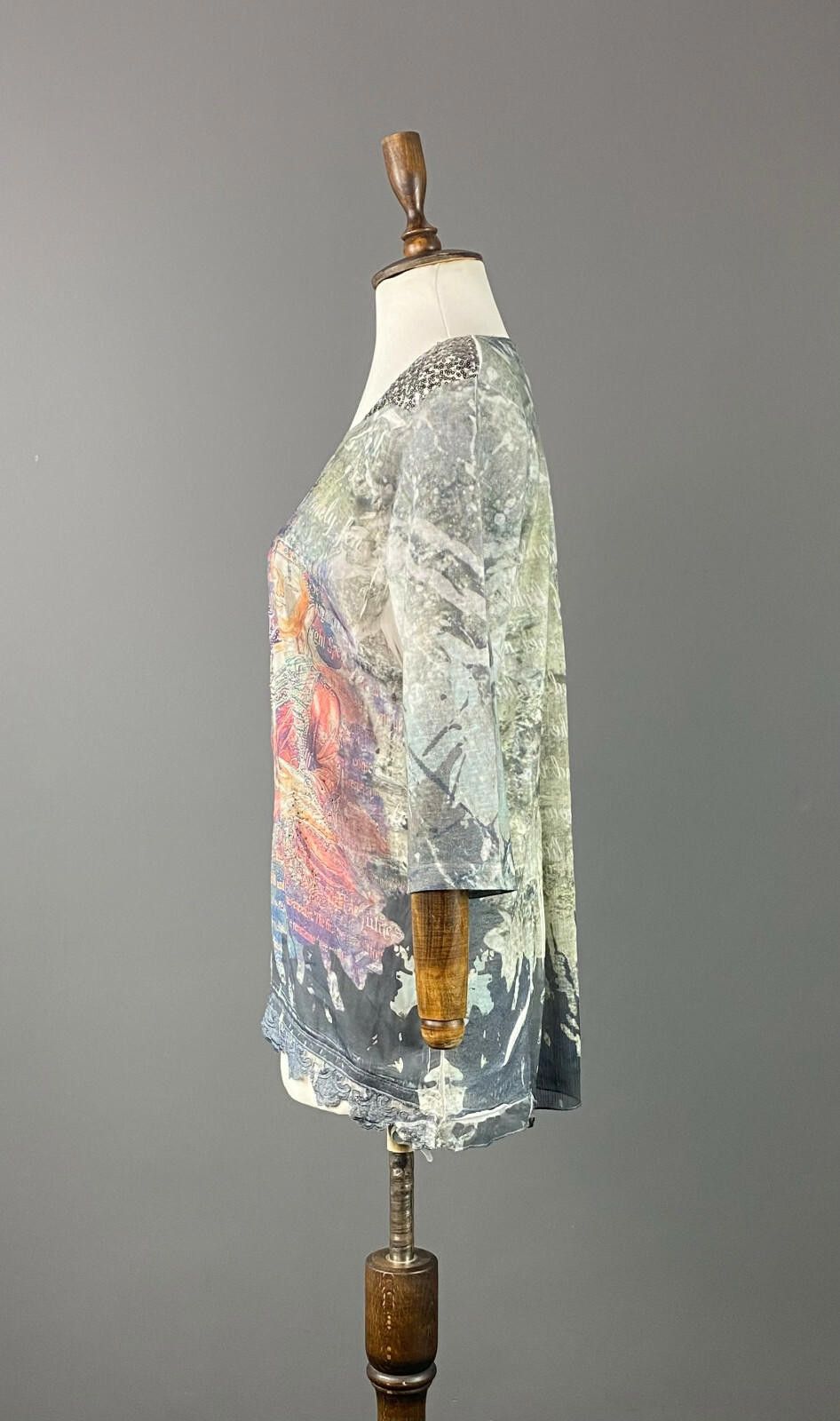 Designer Ladies Tredy Multicolor Patterned Mesh Top Blouse Size 40 Size M / US 6-8 / IT 42-44 - 5 Thumbnail