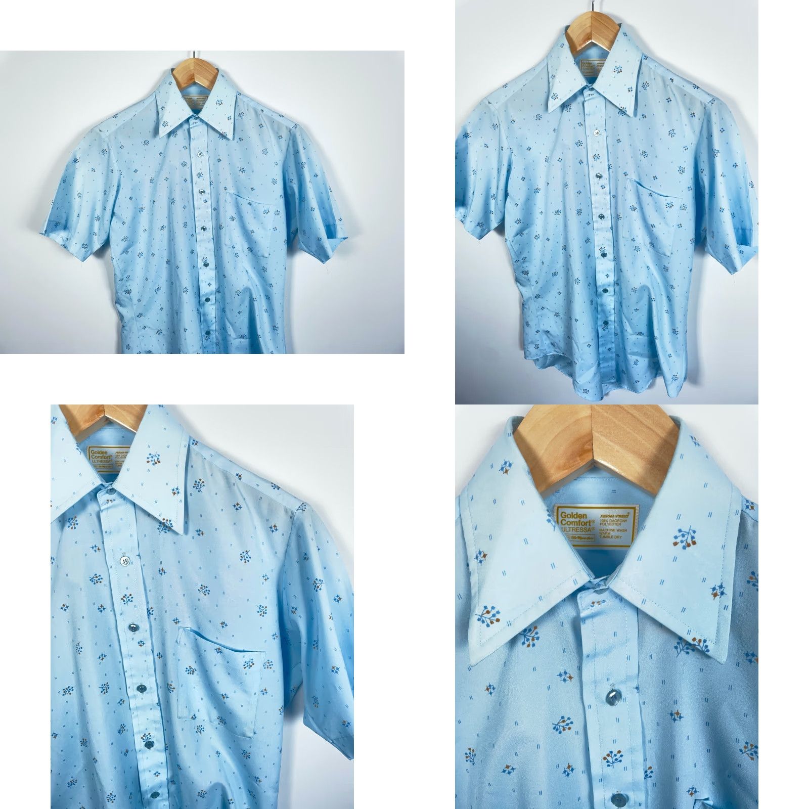 Sears VINTAGE Sears Geometric Pattern Shirt Men 15.5 / Medium Blue Polyester Ultressa 70s 80s Retro Button-Up Short Sleeve Collared Mens Size US M / EU 48-50 / 2 - 8 Thumbnail