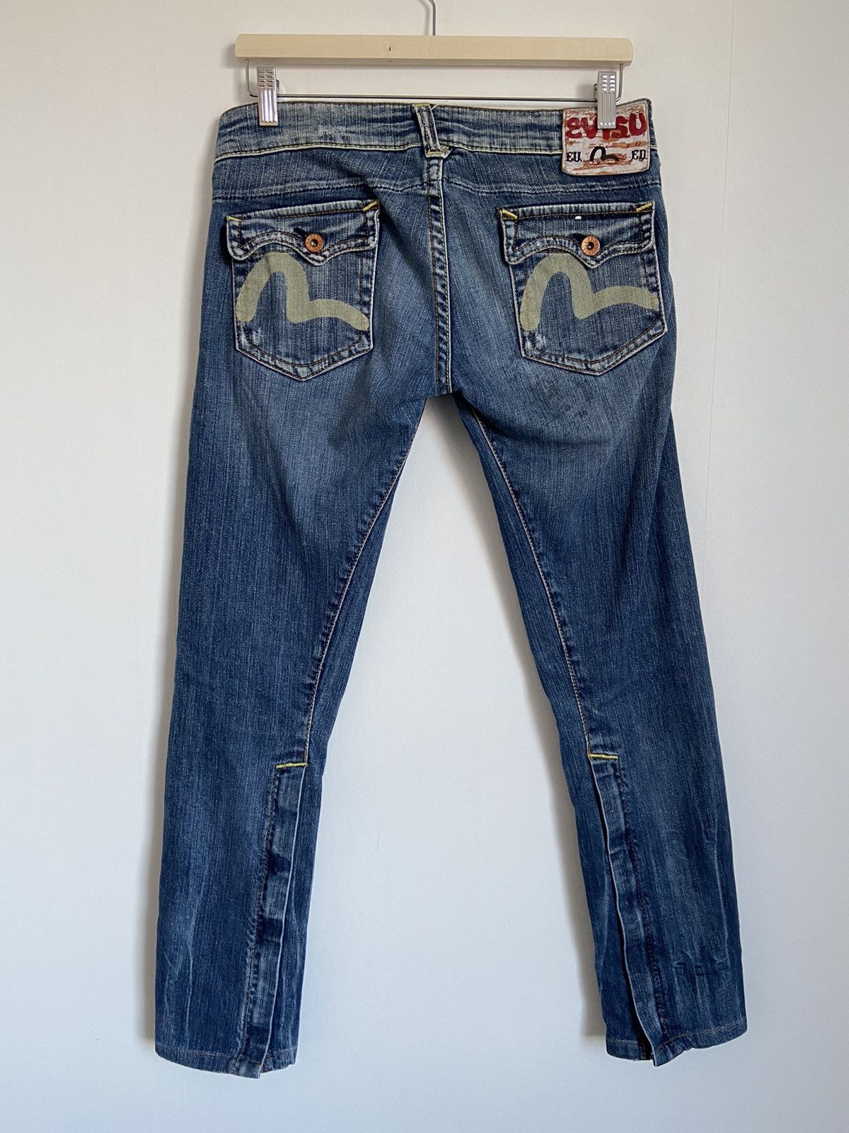 Evisu y2k washed out jeans big pockets logo zip bell-bottom