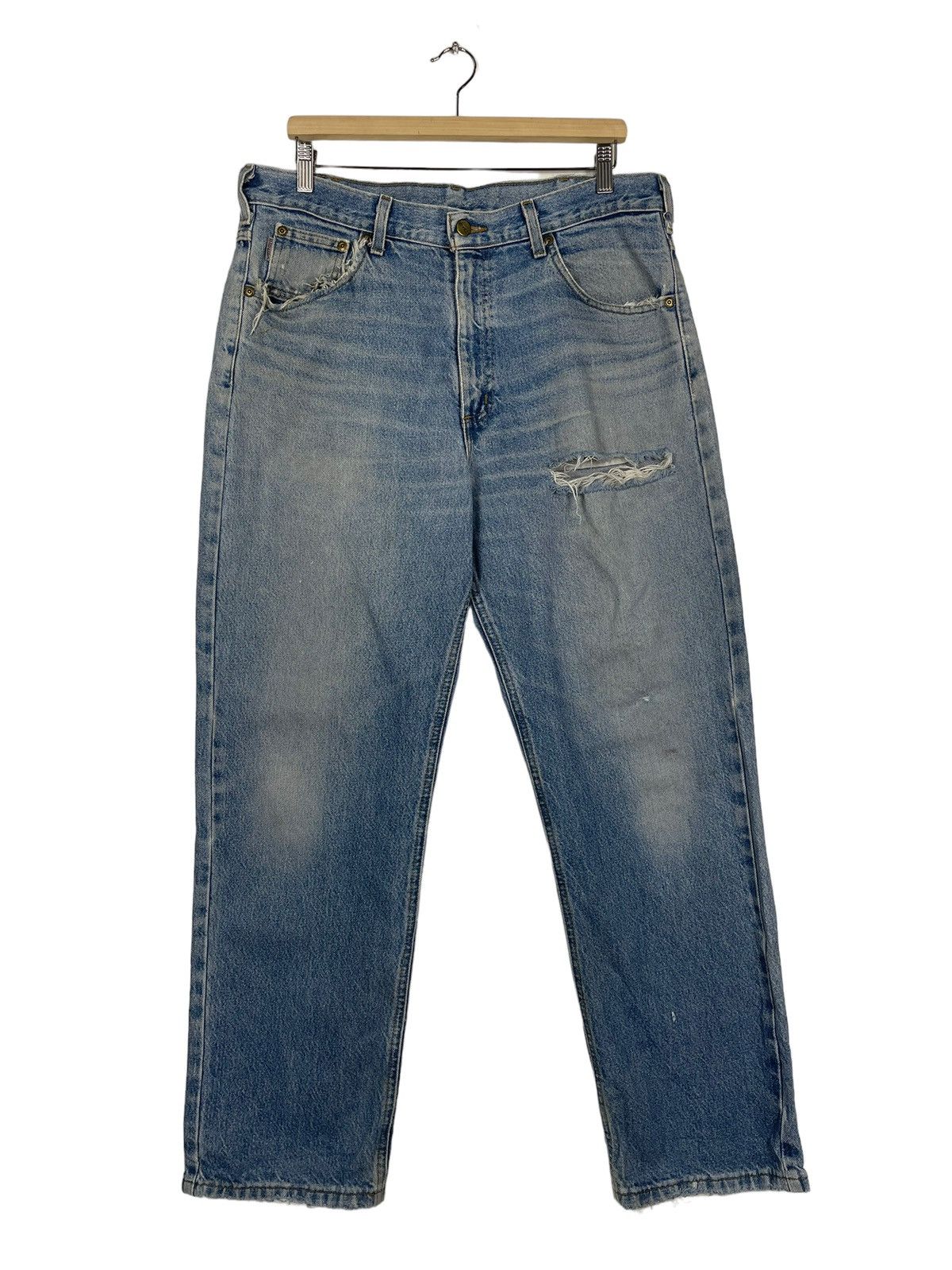 Carhartt Vintage 90s Carhatt Light Blue Ripped Denim Jeans Size US 37 - 1 Thumbnail
