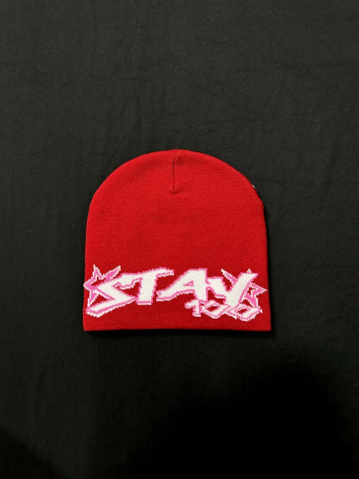 Japanese Brand Rare Pink Star Graphic No Cuff Knit Cap Beanie Red Hat OS Size ONE SIZE - 3 Thumbnail