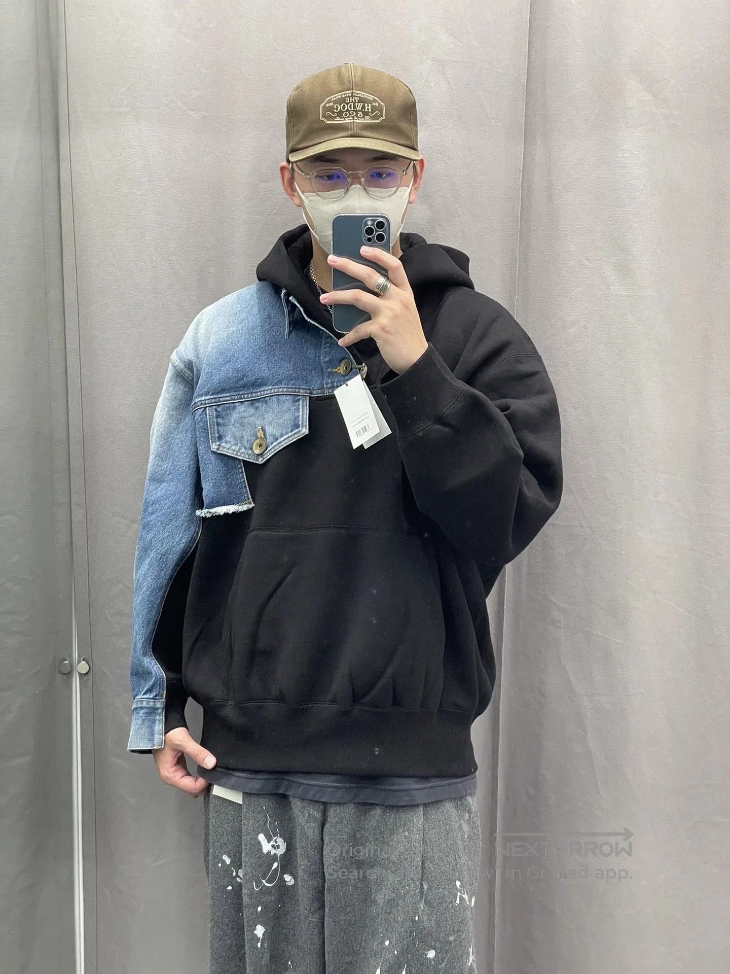 Kolor stylish black denim hoodie with blue patch. Size US M / EU 48-50 / 2 - 2 Thumbnail