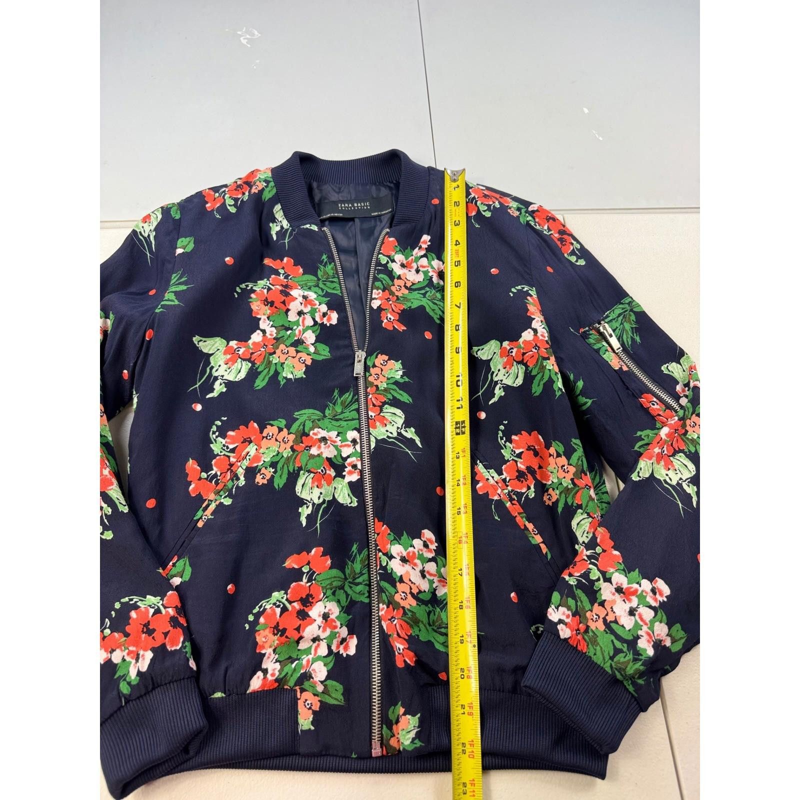 Other Zara Basic Floral Bomber Jacket Size XS Navy Blue Orange Size XS / US 0-2 / IT 36-38 - 3 Thumbnail