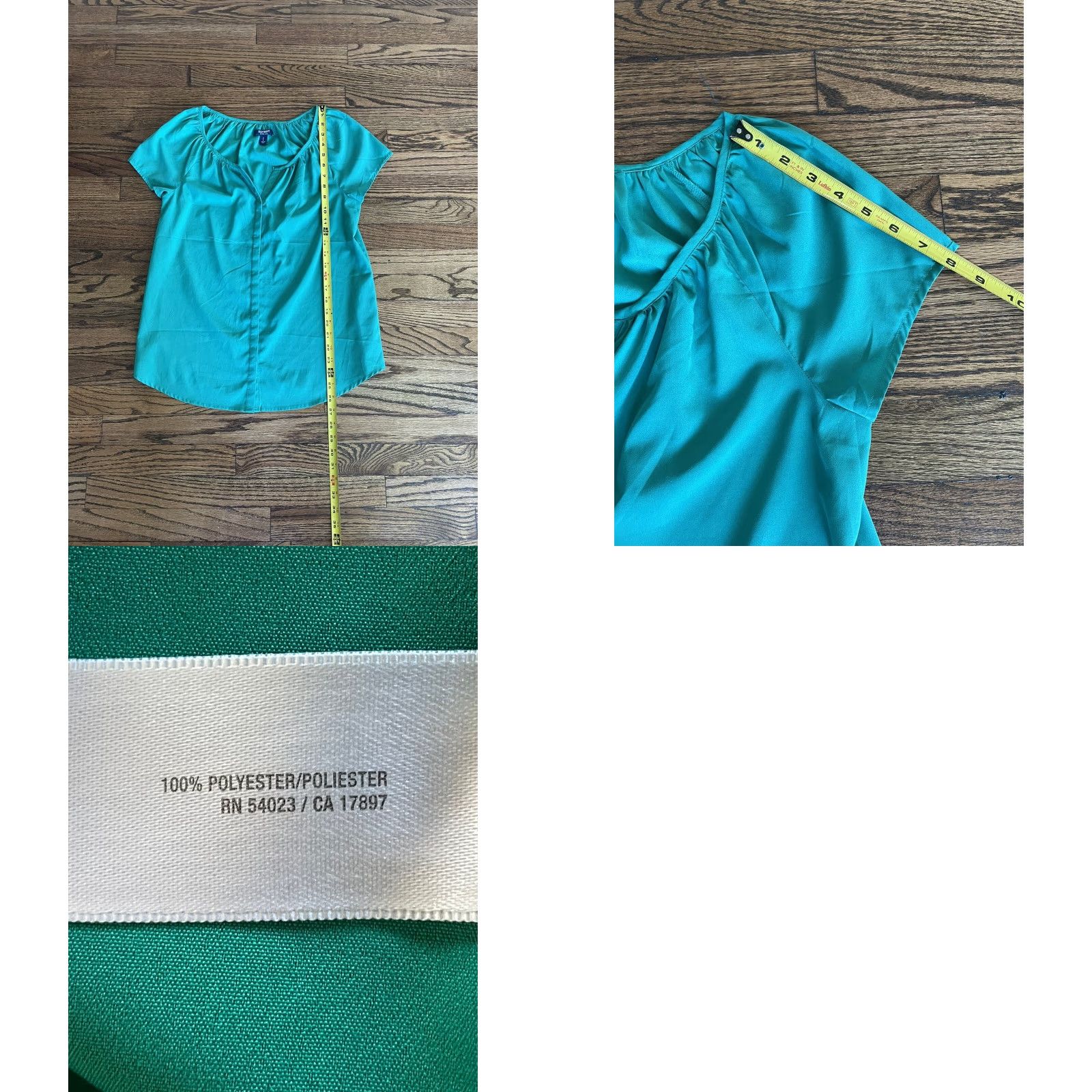 Old Navy Old Navy Blouse Shirt Womens Small Green Short Sleeve Button Up Collarless Scoop Neck 100% Polyester Regular Fit Vintage No Size S / US 4 / IT 40 - 8 Thumbnail