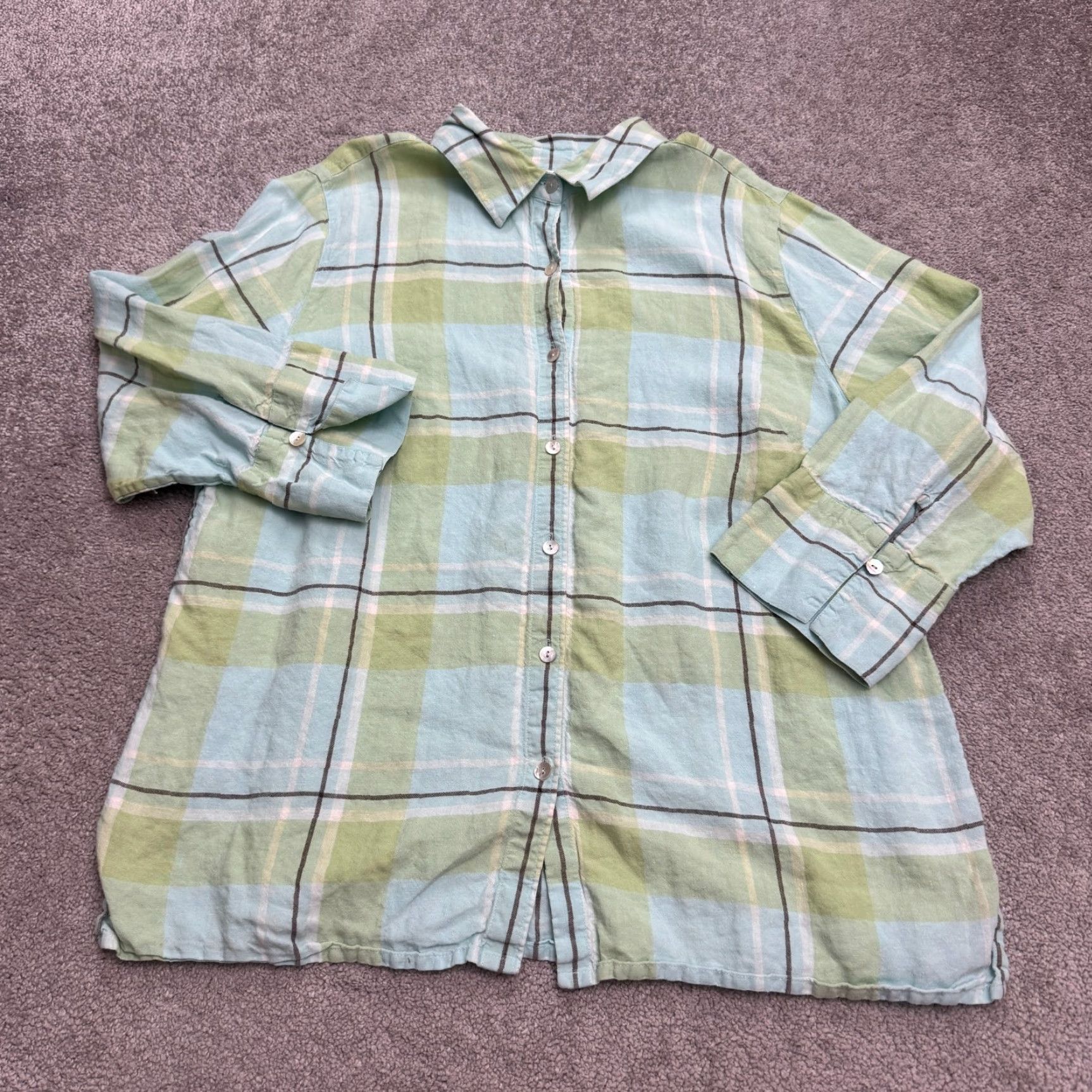 Charter Club Charter Club Shirt Womens Plus 16W Linen Button-Up Plaid Multicolor Casual Top Size XXL / US 16-18 / IT 52-54 - 2 Thumbnail