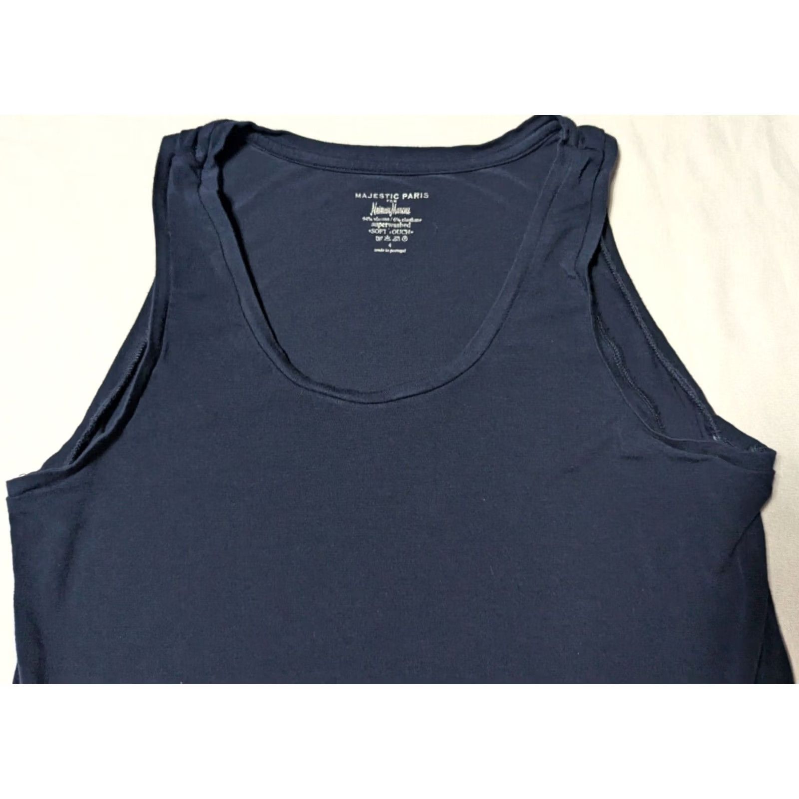 Vintage Majestic Paris for Neiman Marcus Women Tank Top 4 Blue Viscose Blend Sleeveless Round Neck Casual Knit Tank Top Women Size S / US 4 / IT 40 - 3 Thumbnail