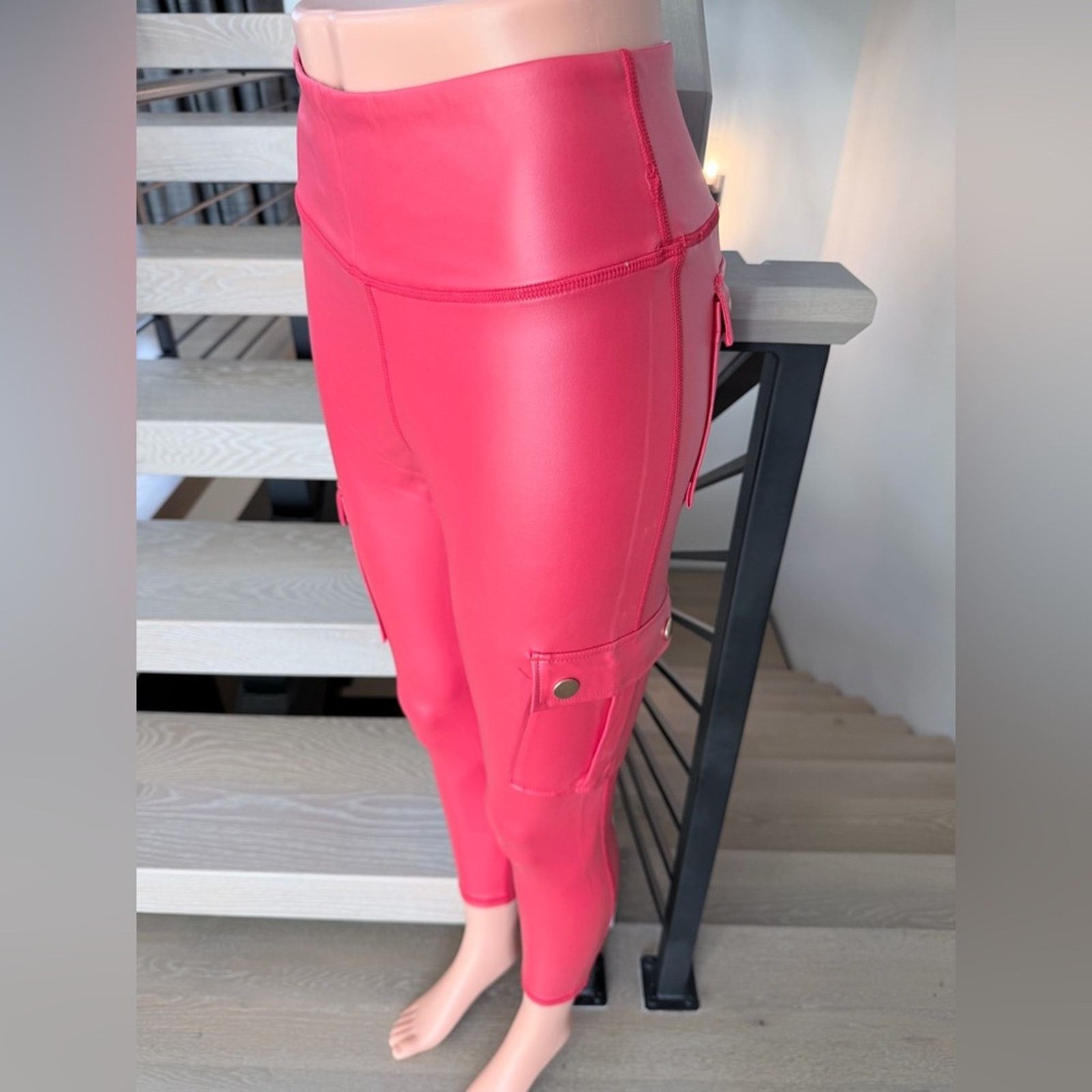 Other New Y2K Red Faux Leather Cargo Leggings with Pockets size 26 Size 26" / US 2 / IT 38 - 3 Thumbnail