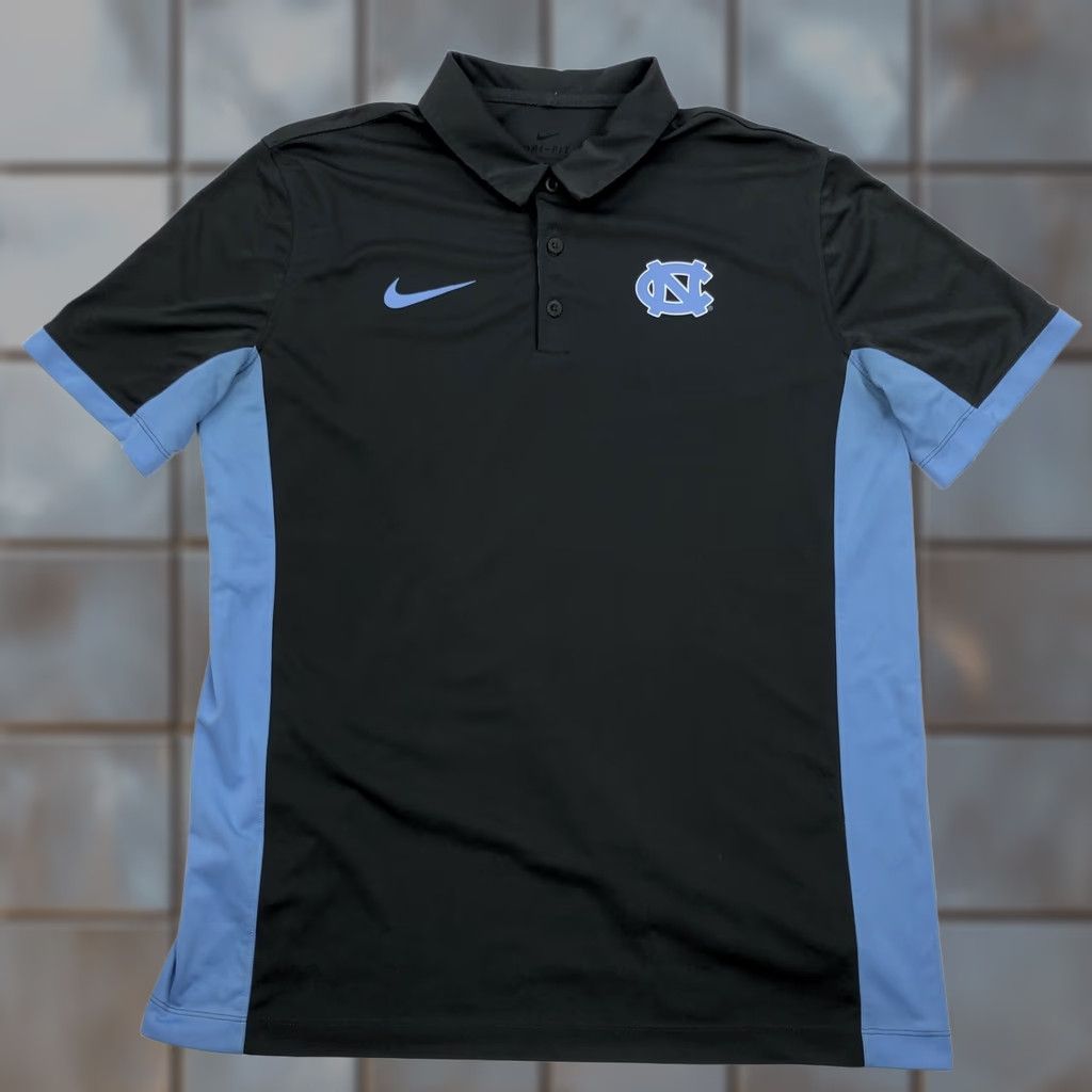Nike Nike Dri-FIT UNC Tar Heels Polo Shirt Mens L Black Blue Colorblock Short Sleeve Golf Sports Logo Embroidered Buttoned 100 Polyester Casual Activewear Size US L / EU 52-54 / 3 - 1 Thumbnail