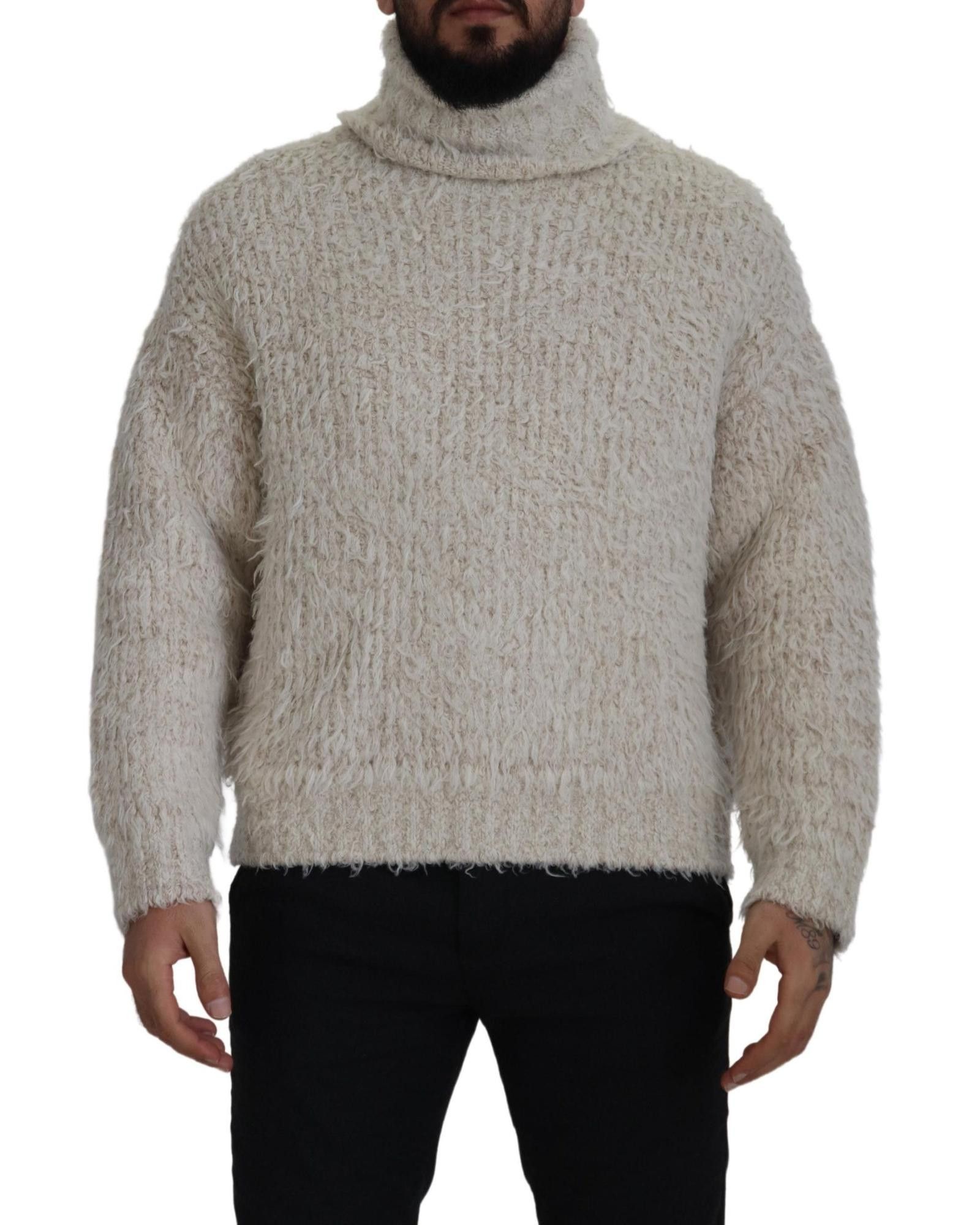 Image of Dolce Gabbana Wool Knit Turtleneck Pullover Sweater in Cream, Men's (Size Small)