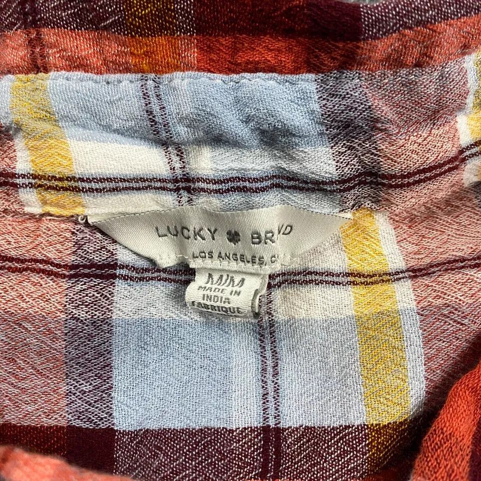 Lucky Brand Lucky Brand Top Women's Medium Orange Plaid Button Up Cotton Size M / US 6-8 / IT 42-44 - 3 Thumbnail