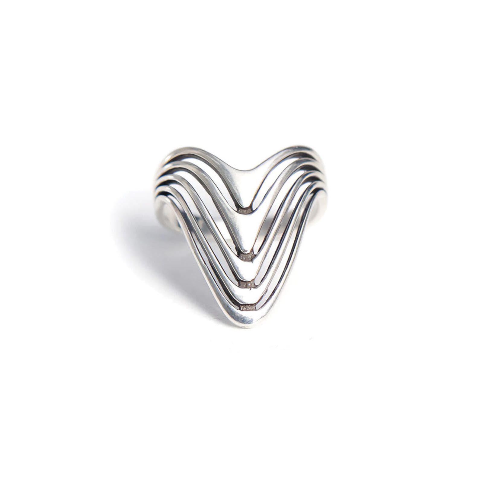 Jewelry Silver Geometric Chevron Statement Ring, Bold Silver Ring Size ONE SIZE - 2 Thumbnail