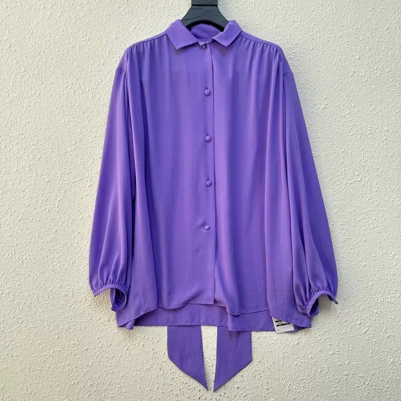 Balenciaga Balenciaga Purple Ribbon Back Logo Shirt Size XXS / US 00 / IT 34 - 1 Thumbnail