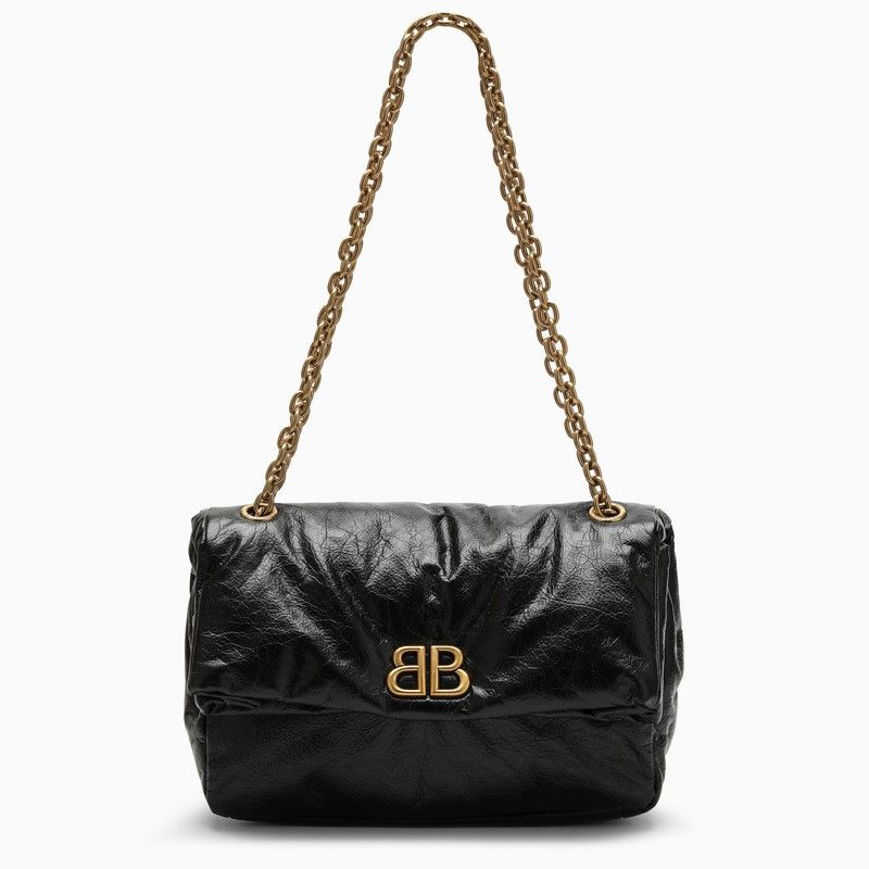 image of Balenciaga Black Leather Small Monaco Bag With Chain, Women's
