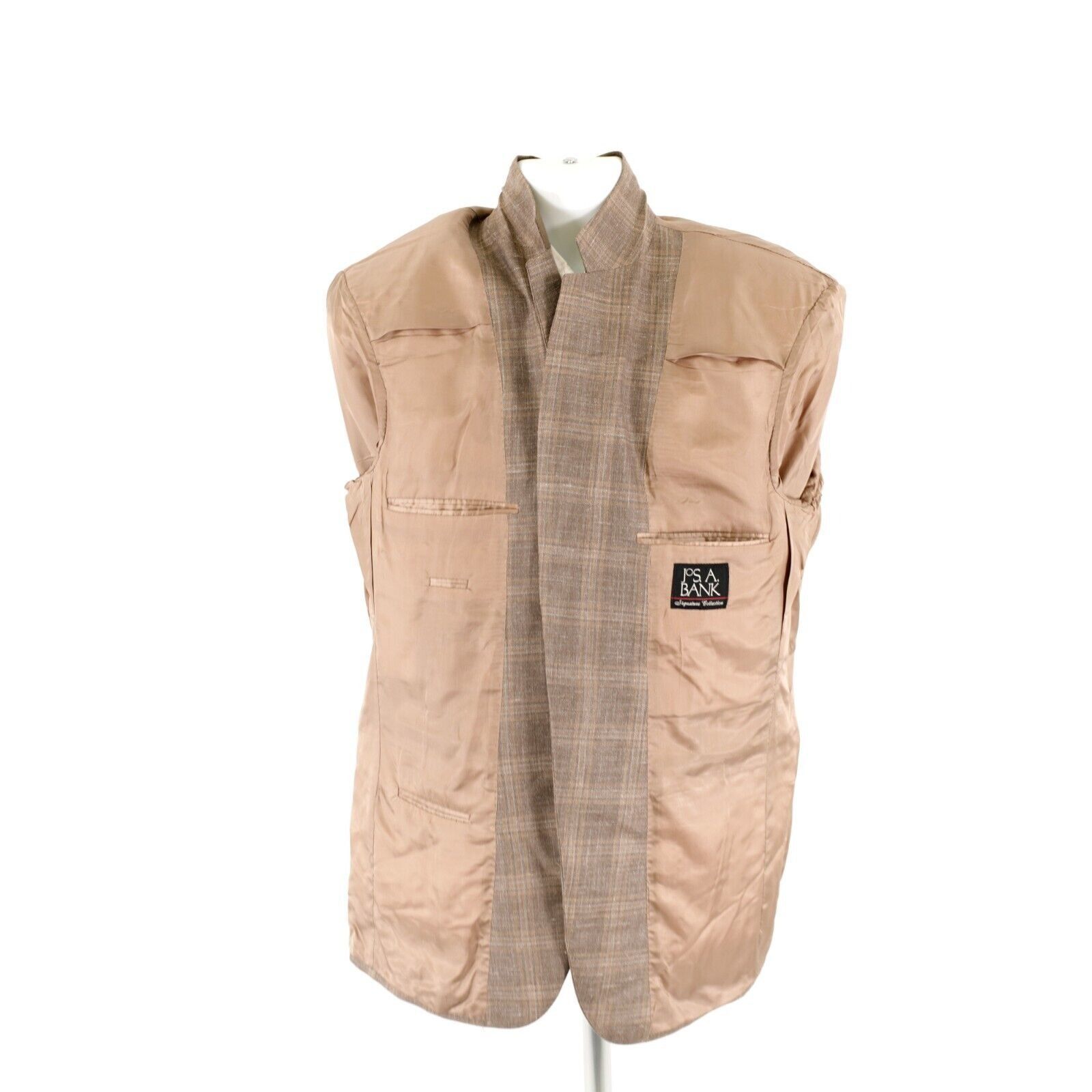 Jos. A. Bank Jos A Bank Signature Wool Silk Linen Beige Tan Plaid 2 Butto Size 40L - 14 Thumbnail